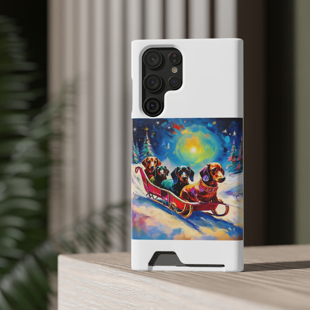 Dachshund Night Sleighride Phone Case with Card Holder
