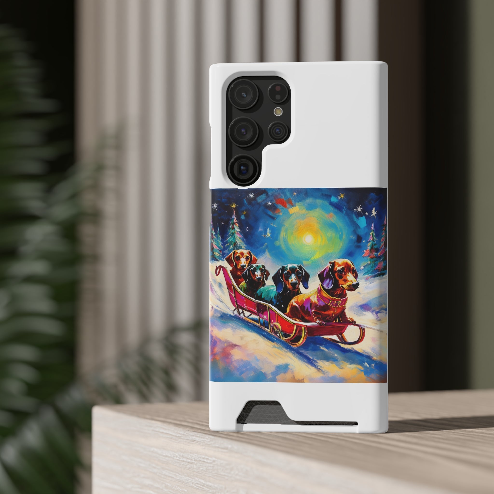 Dachshund Night Sleighride Phone Case with Card Holder
