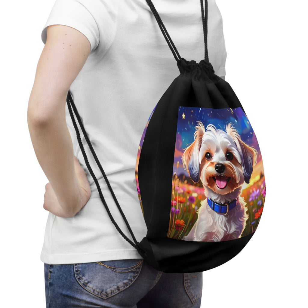 Yorkie Stary Night Drawstring Bag