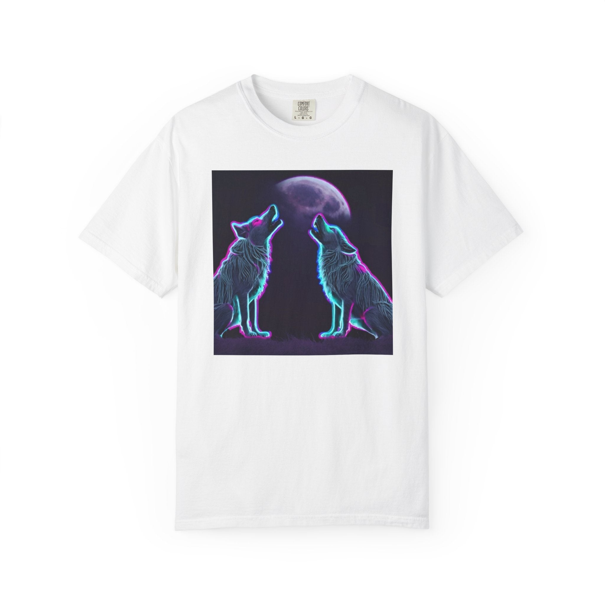 Neon Wolves Howling Unisex Garment-Dyed T-shirt