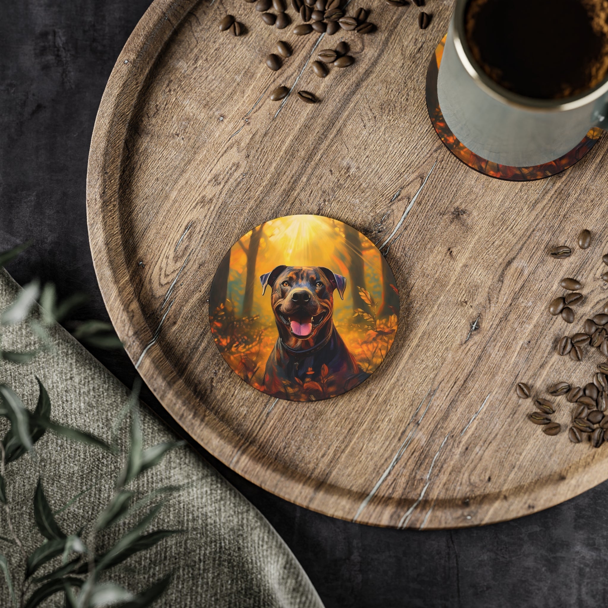 Pit Bull Brindle Autumn Coasters