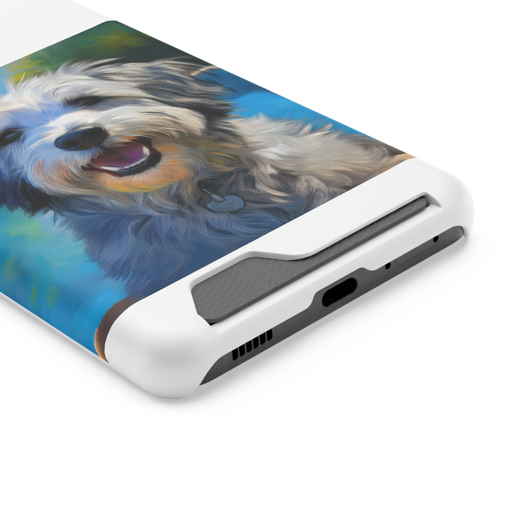 Grey Shaggy Dog Poolside Phone Case with Card Holder