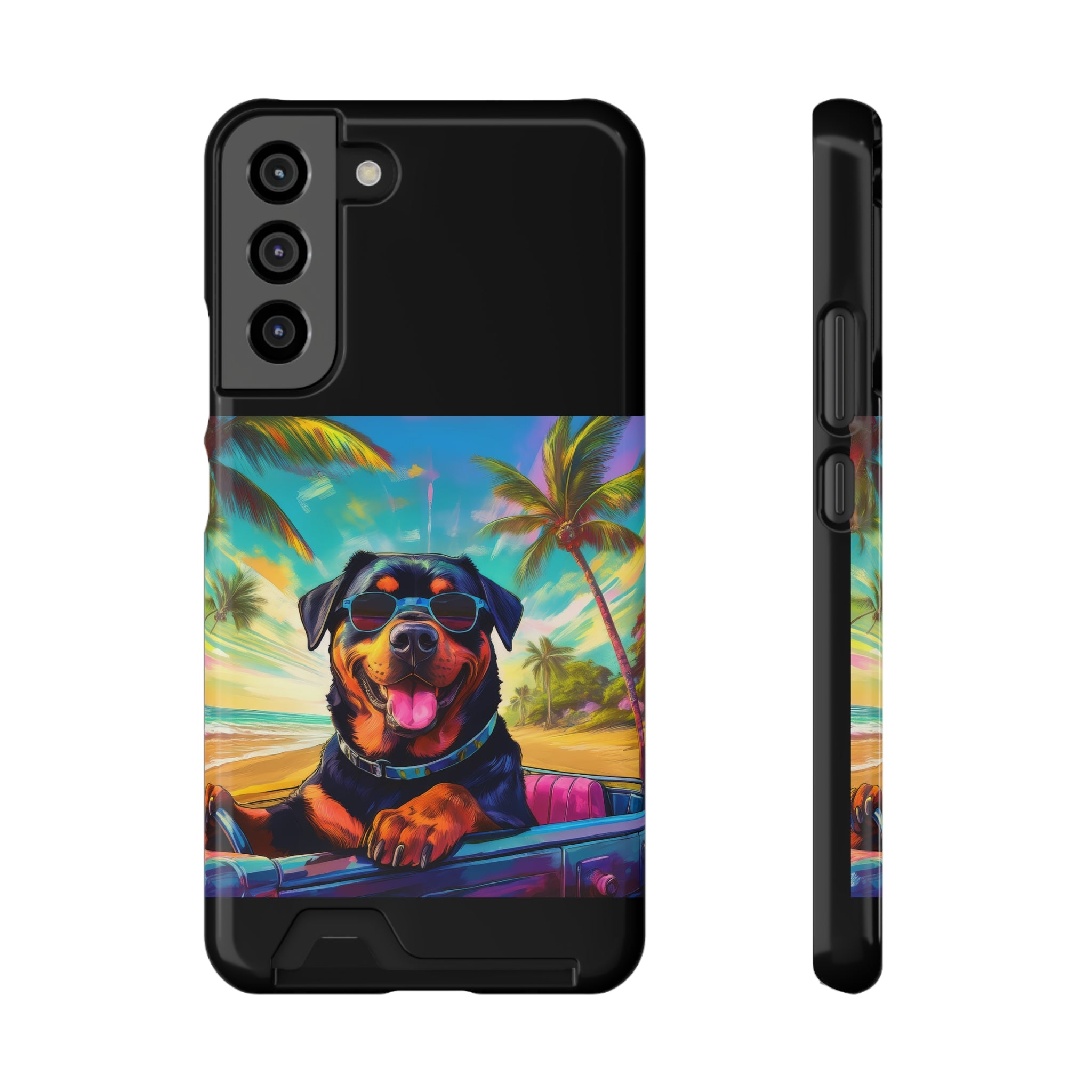 Rottweiler Beach Drive Phone Case with Card Holder
