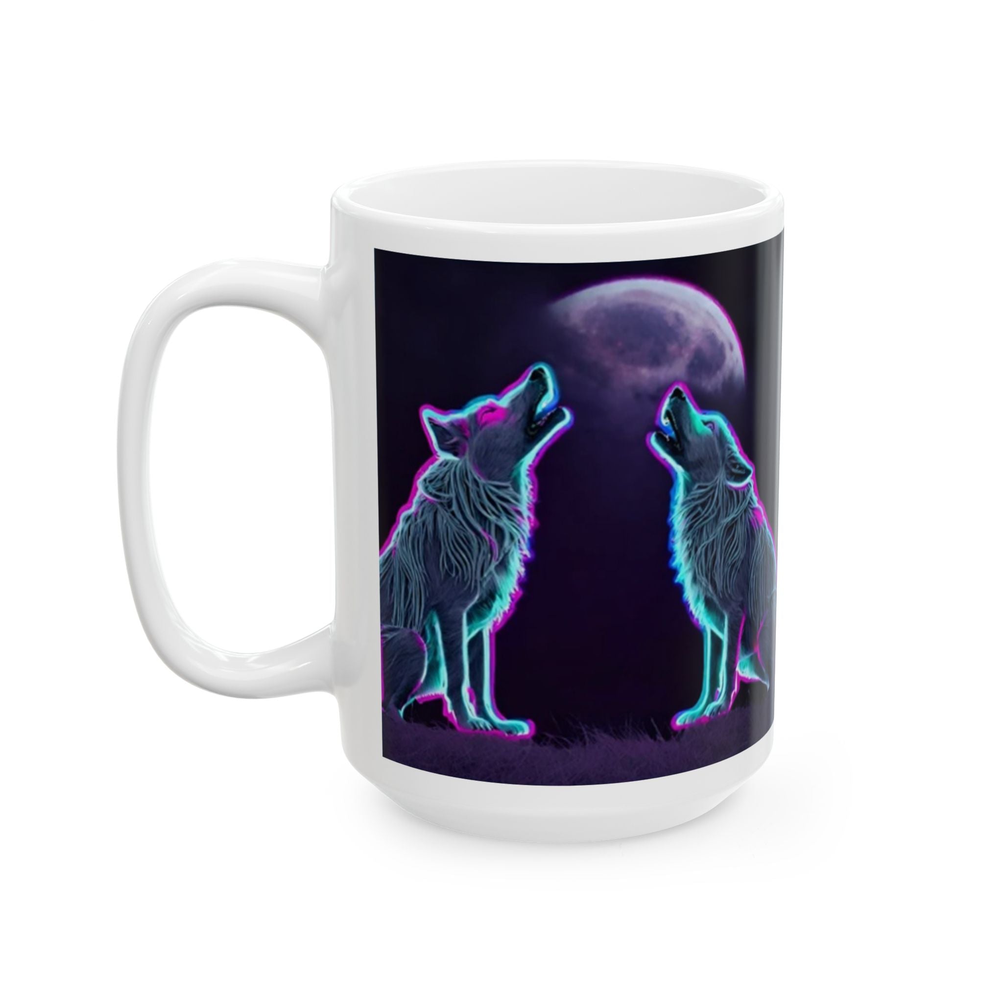 Neon Wolves Howling Ceramic Mug, (11oz, 15oz)