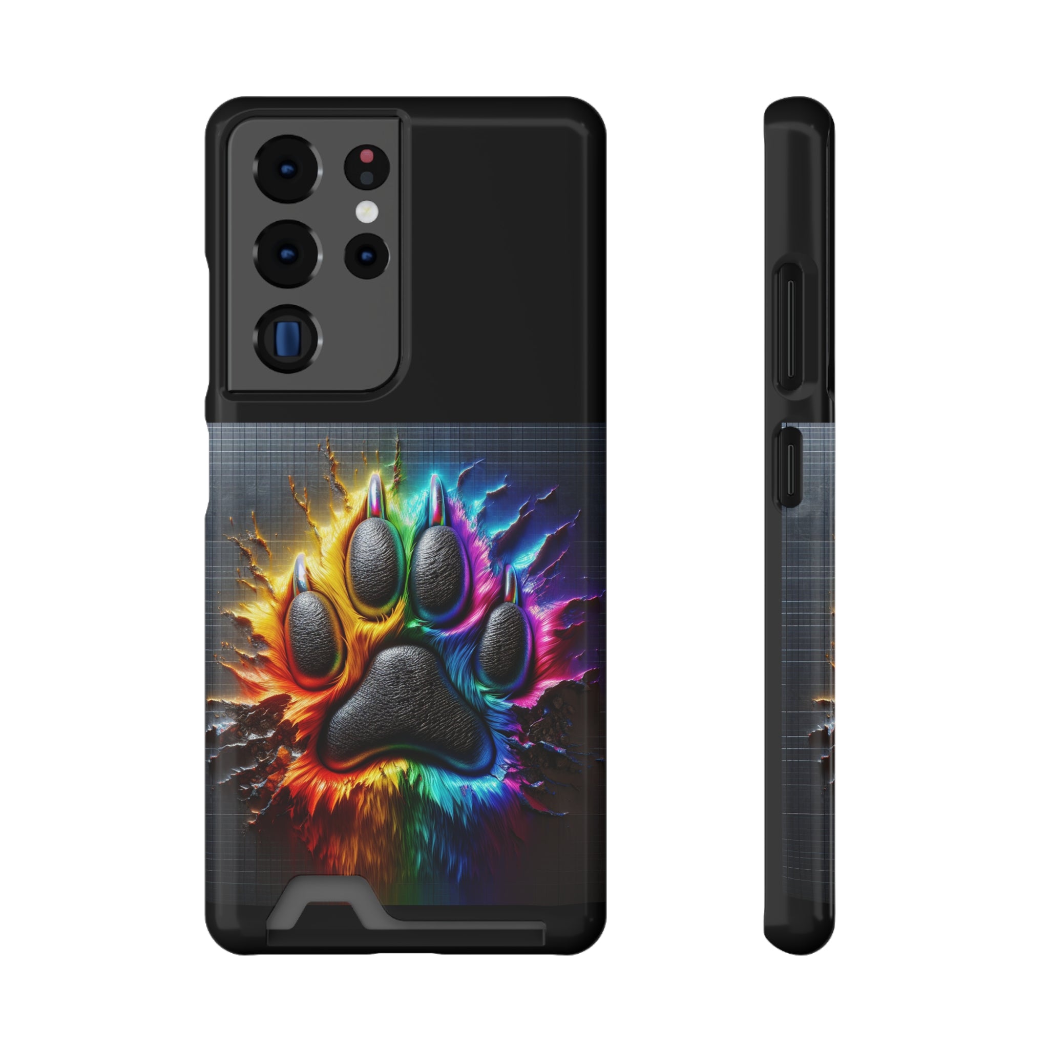 Electric Rainbow Dog Paw Phone Case with Card Holder