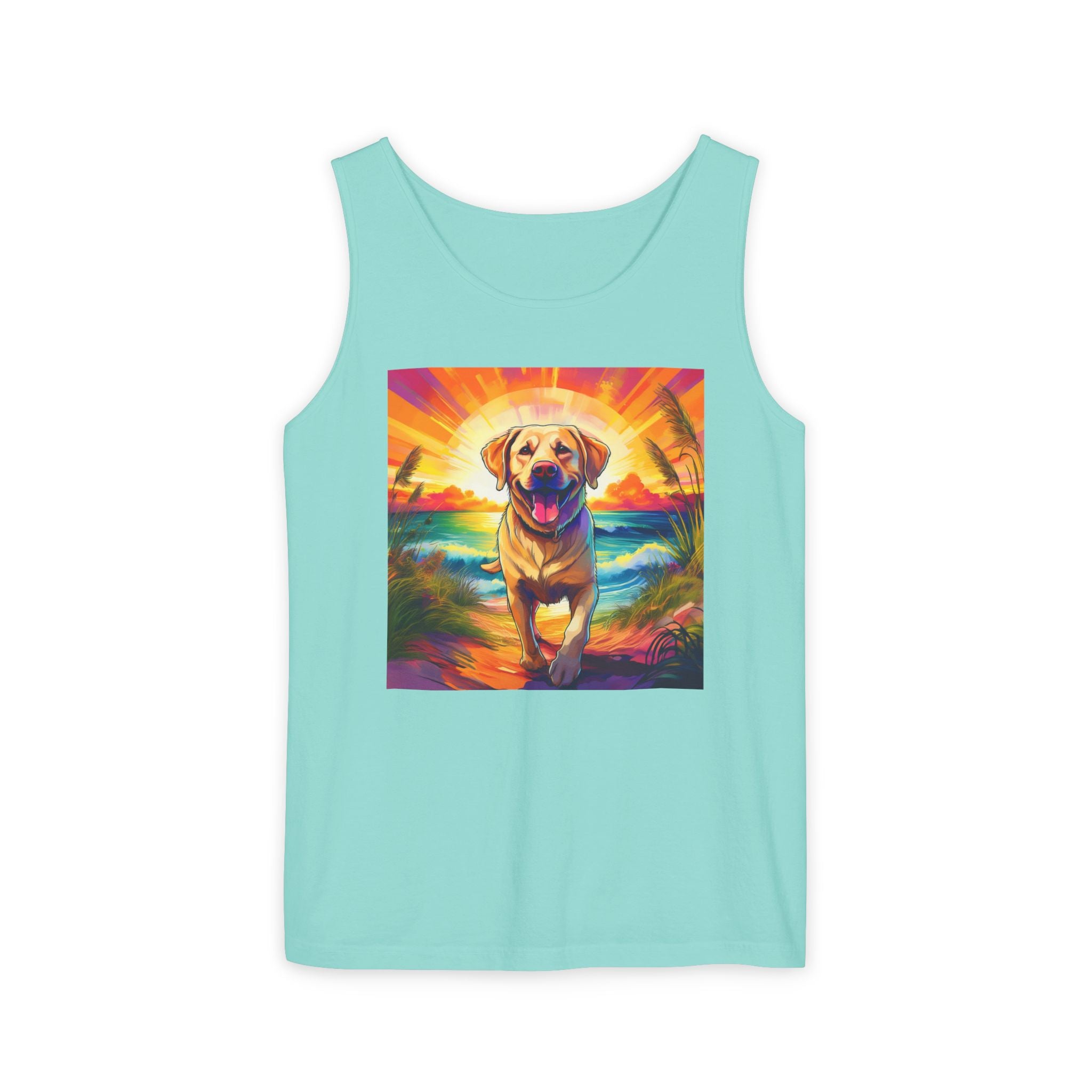 Yellow Lab Sunset Beach Unisex Tank Top