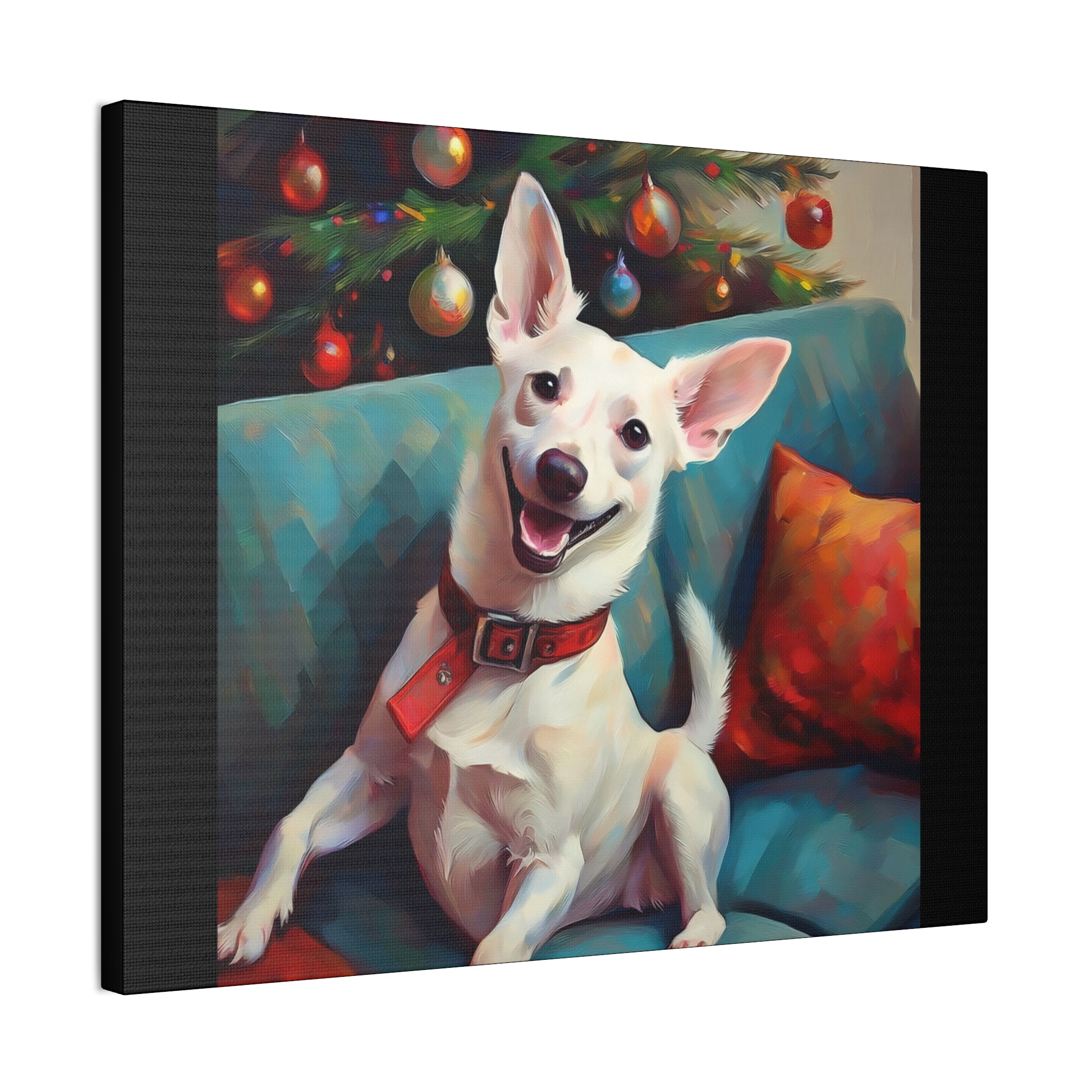 White Corgi Holiday II Canvas Painting