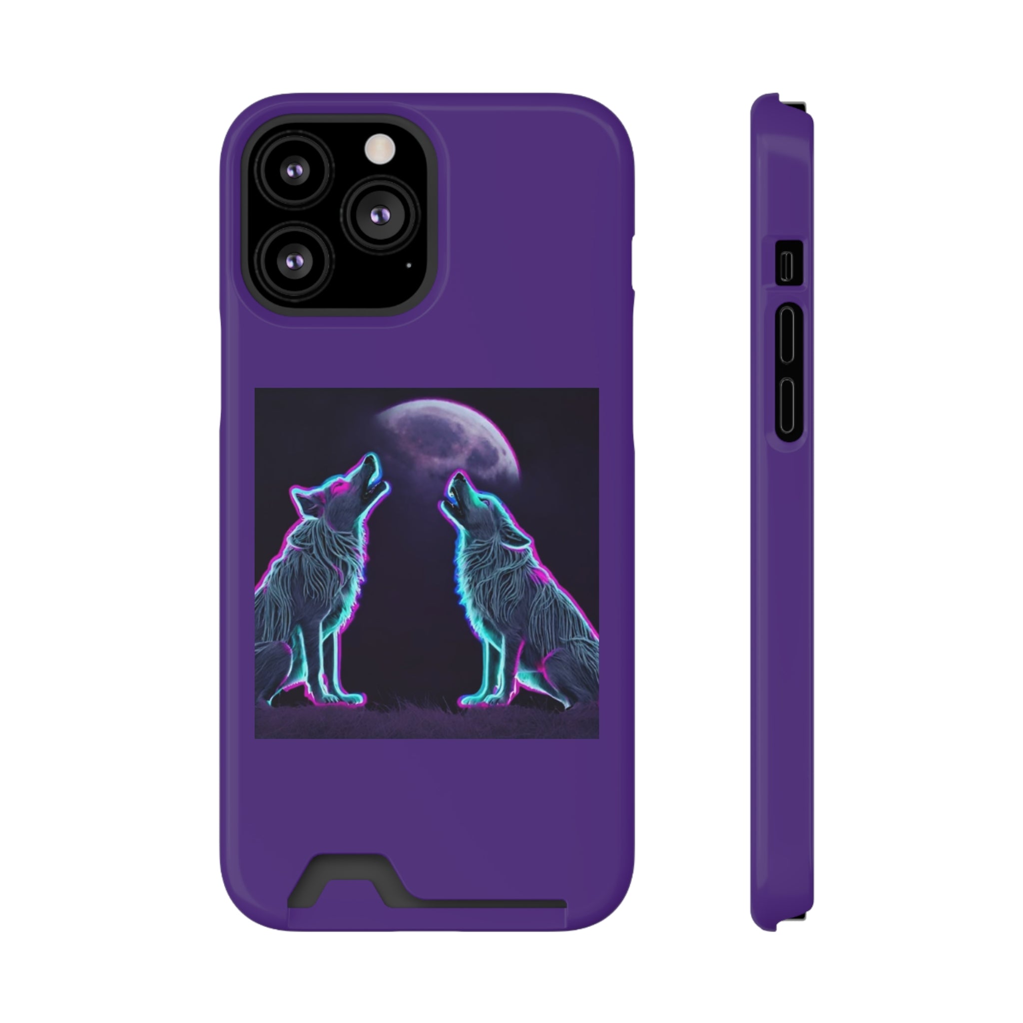 Neon Wolves Howling Phone Case with Card Holder