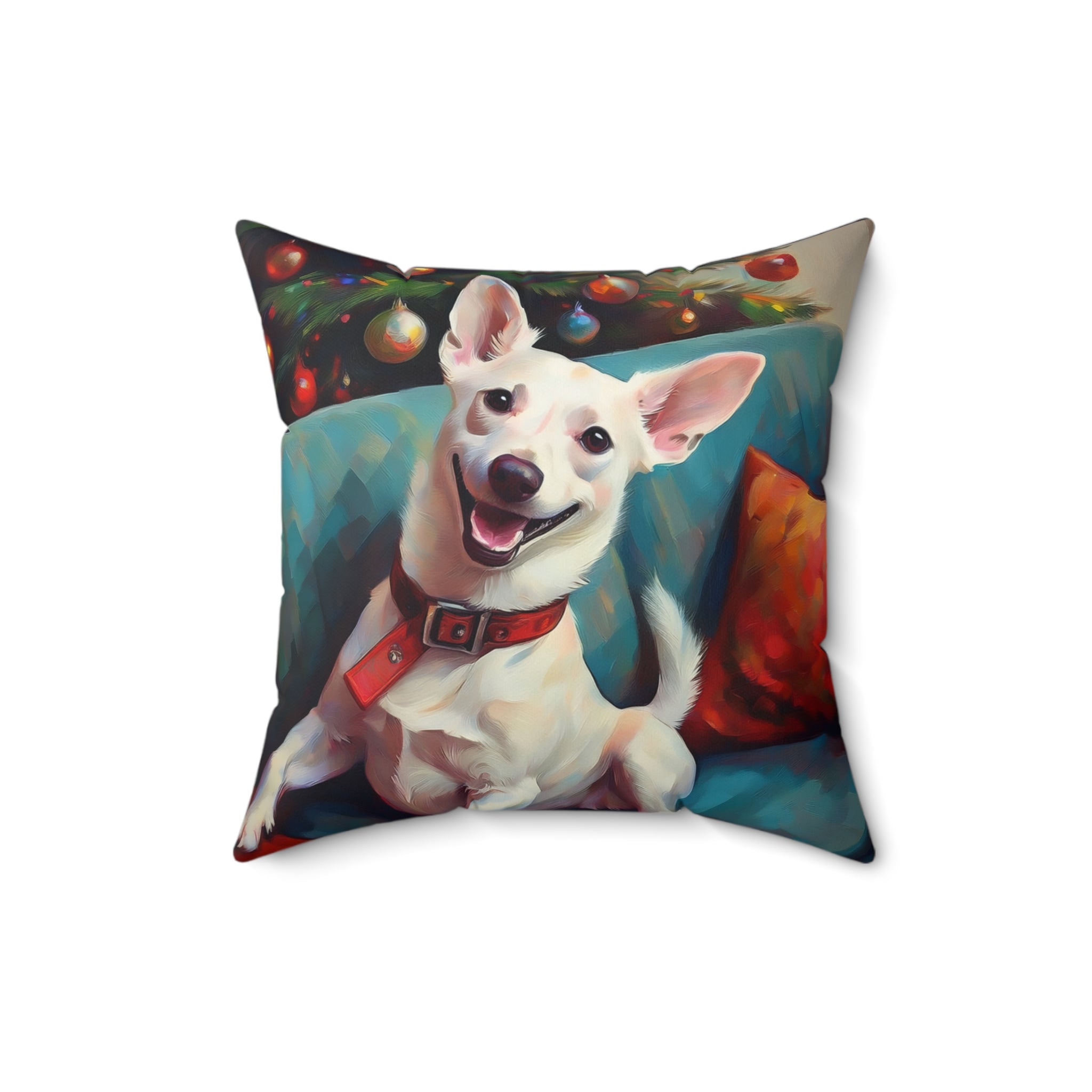 White Corgi Holiday II Polyester Square Pillow