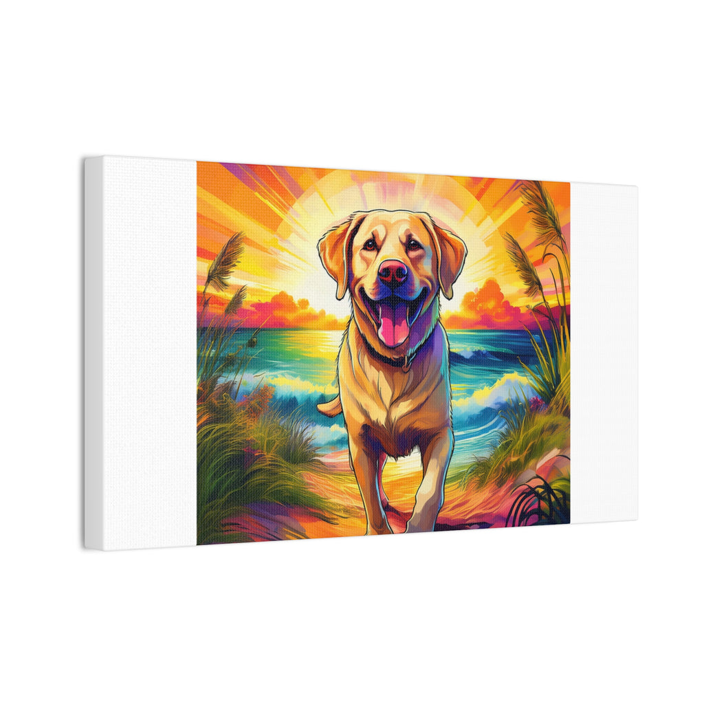 Yellow Lab Sunset Beach Canvas Stretched, 0.75"