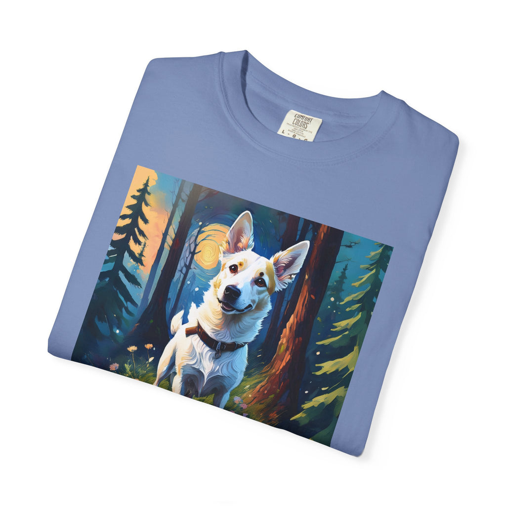 White/Tan Dog Forest Walk Unisex Garment-Dyed T-shirt