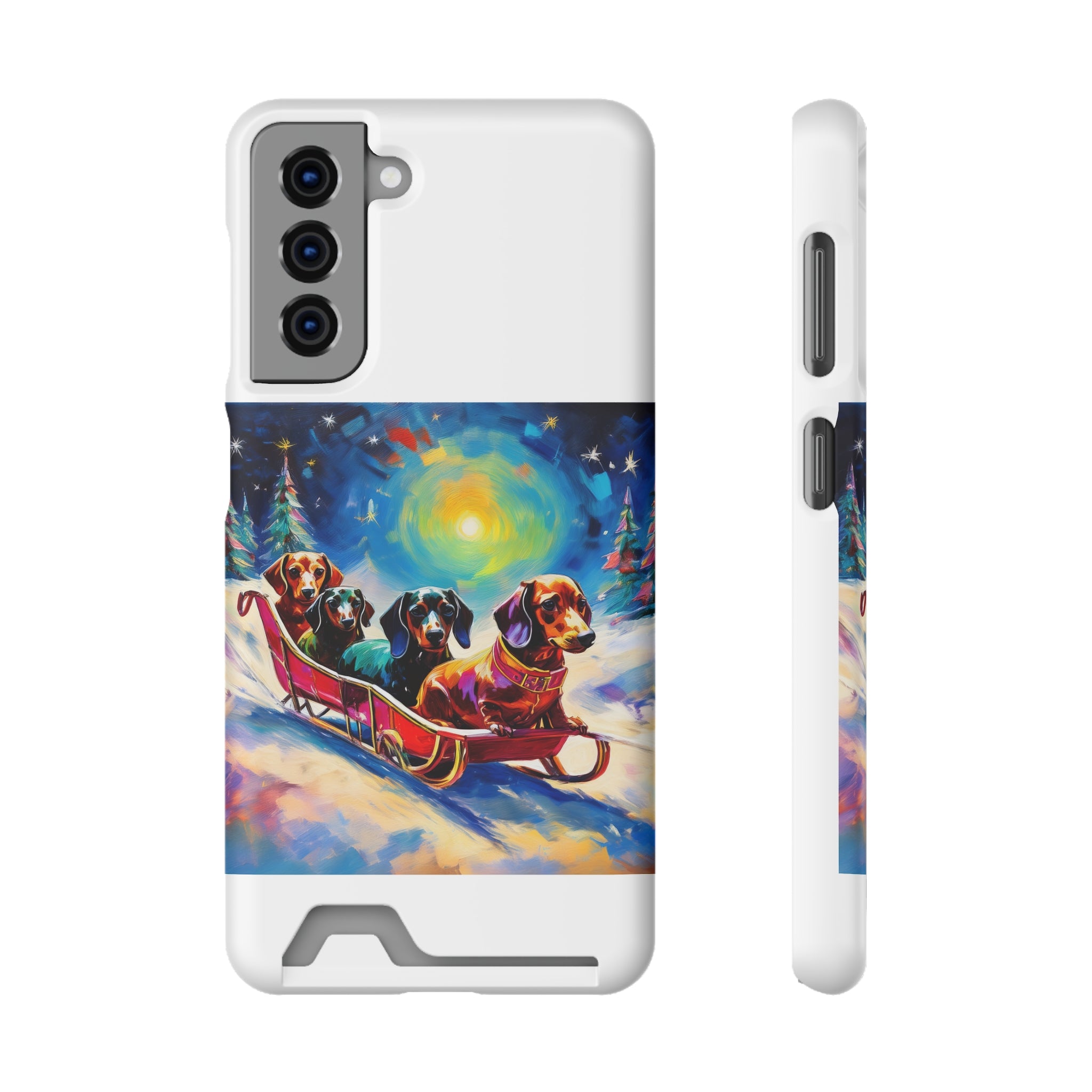 Dachshund Night Sleighride Phone Case with Card Holder