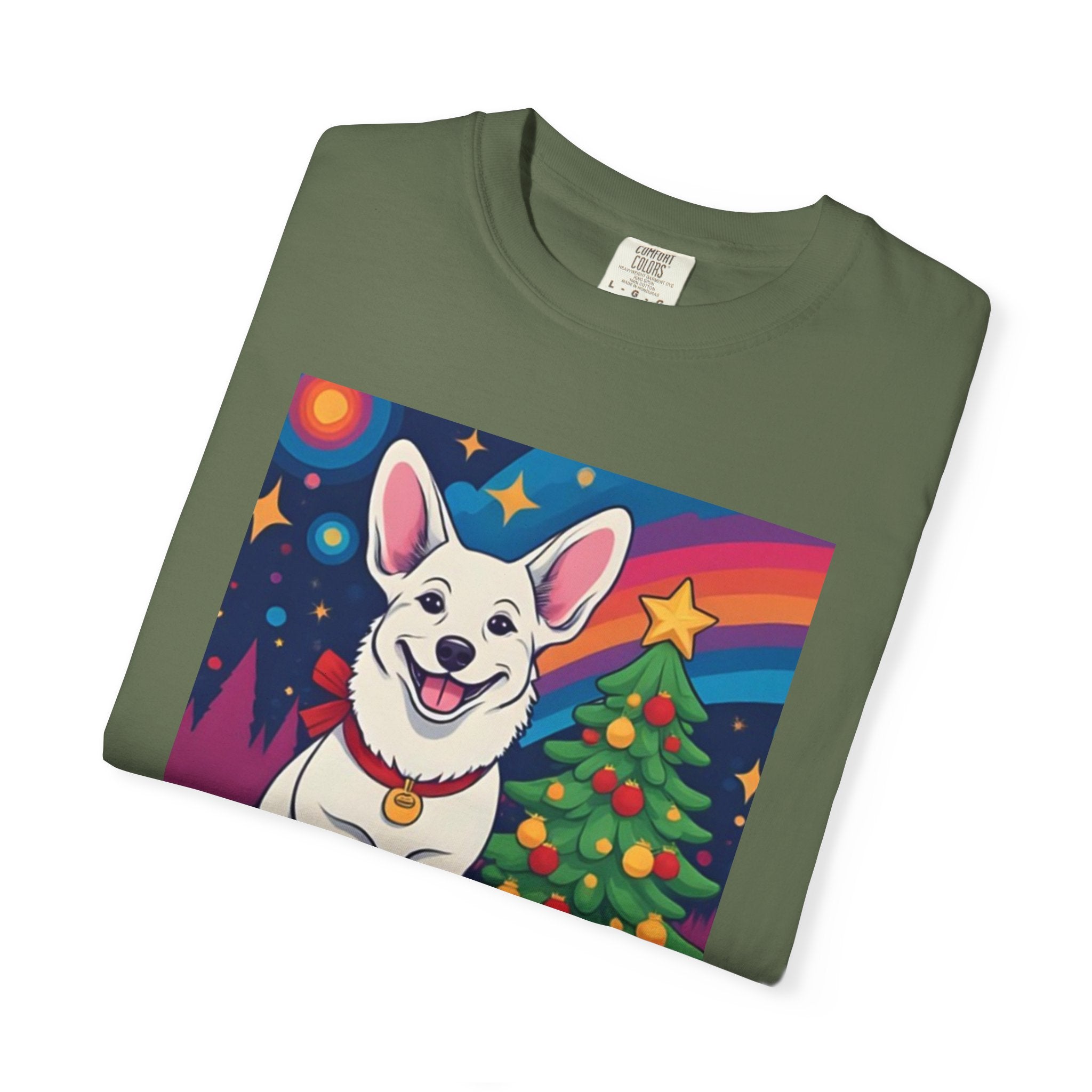 White Corgi Holiday Unisex Garment-Dyed T-shirt