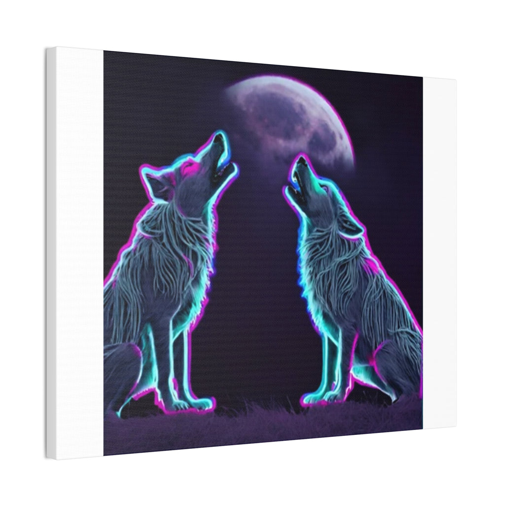 Neon Wolves Howling Canvas Stretched, 0.75"