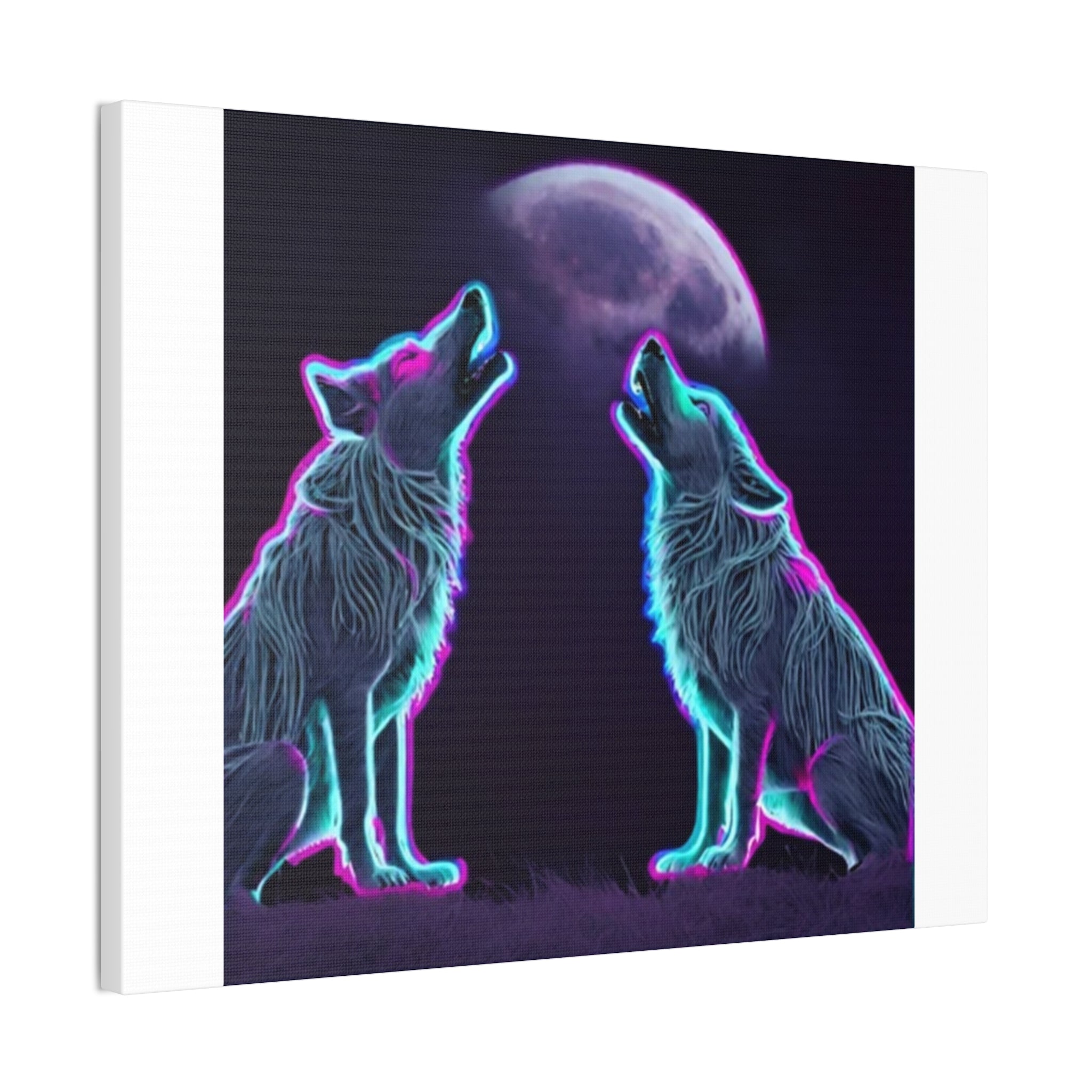 Neon Wolves Howling Canvas Stretched, 0.75"
