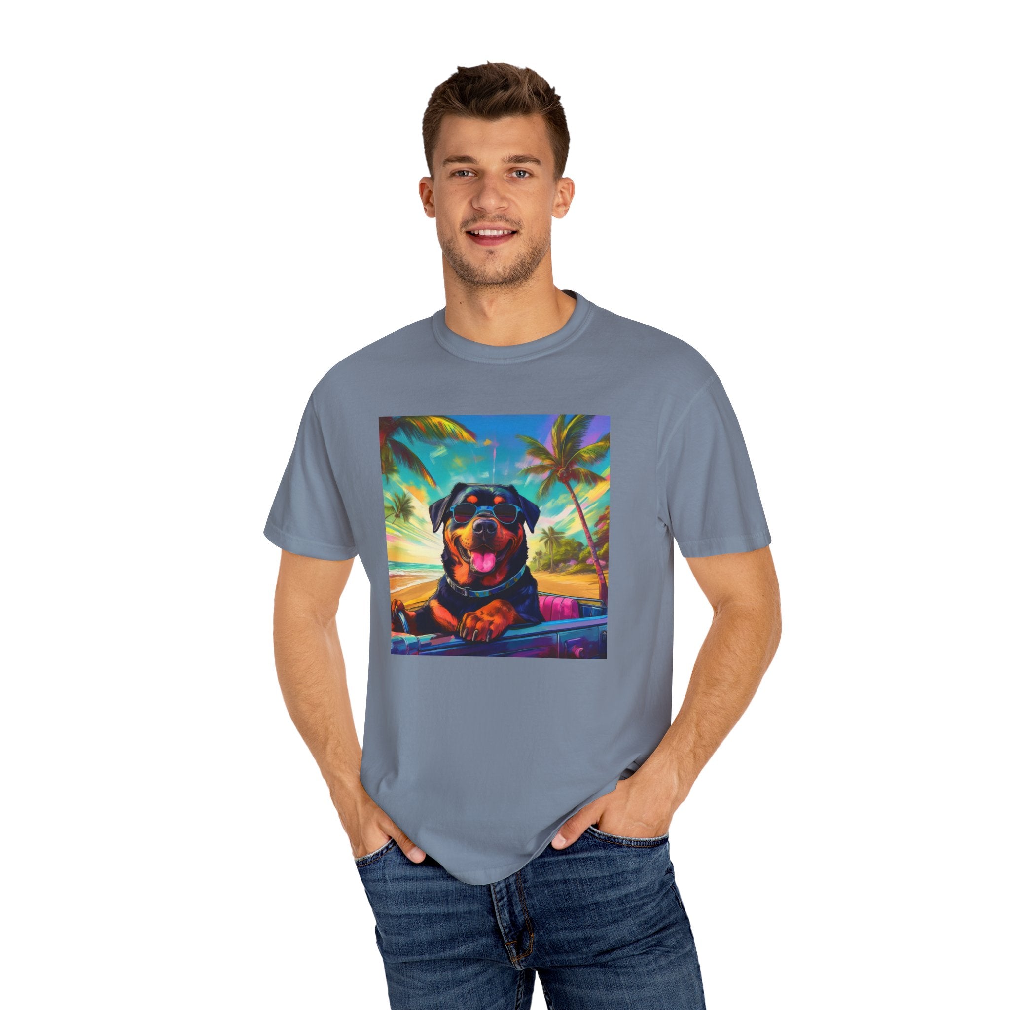 Rottweiler Beach Drive Unisex Garment-Dyed T-shirt