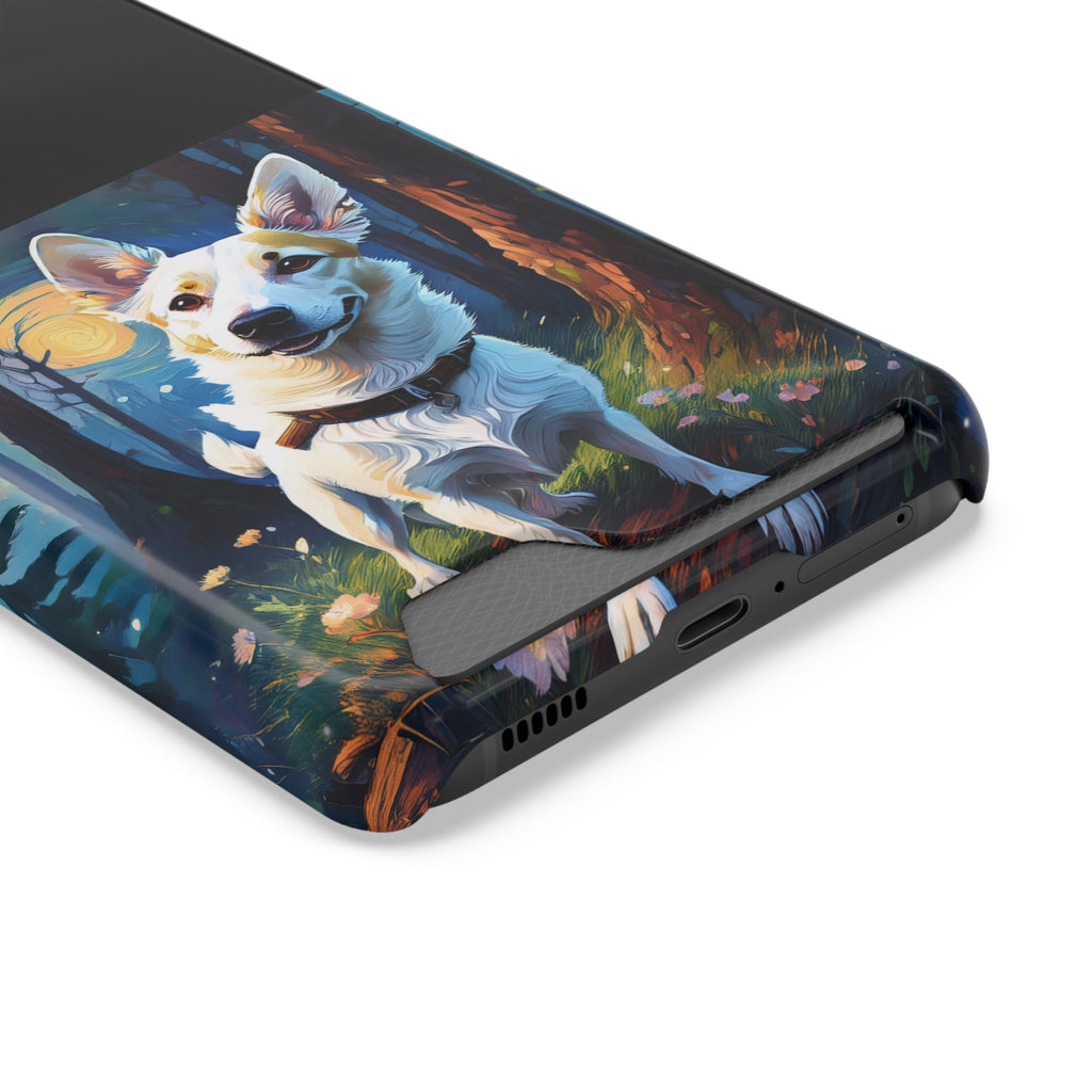 White/Tan Dog Forest Walk Phone Case with Card Holder