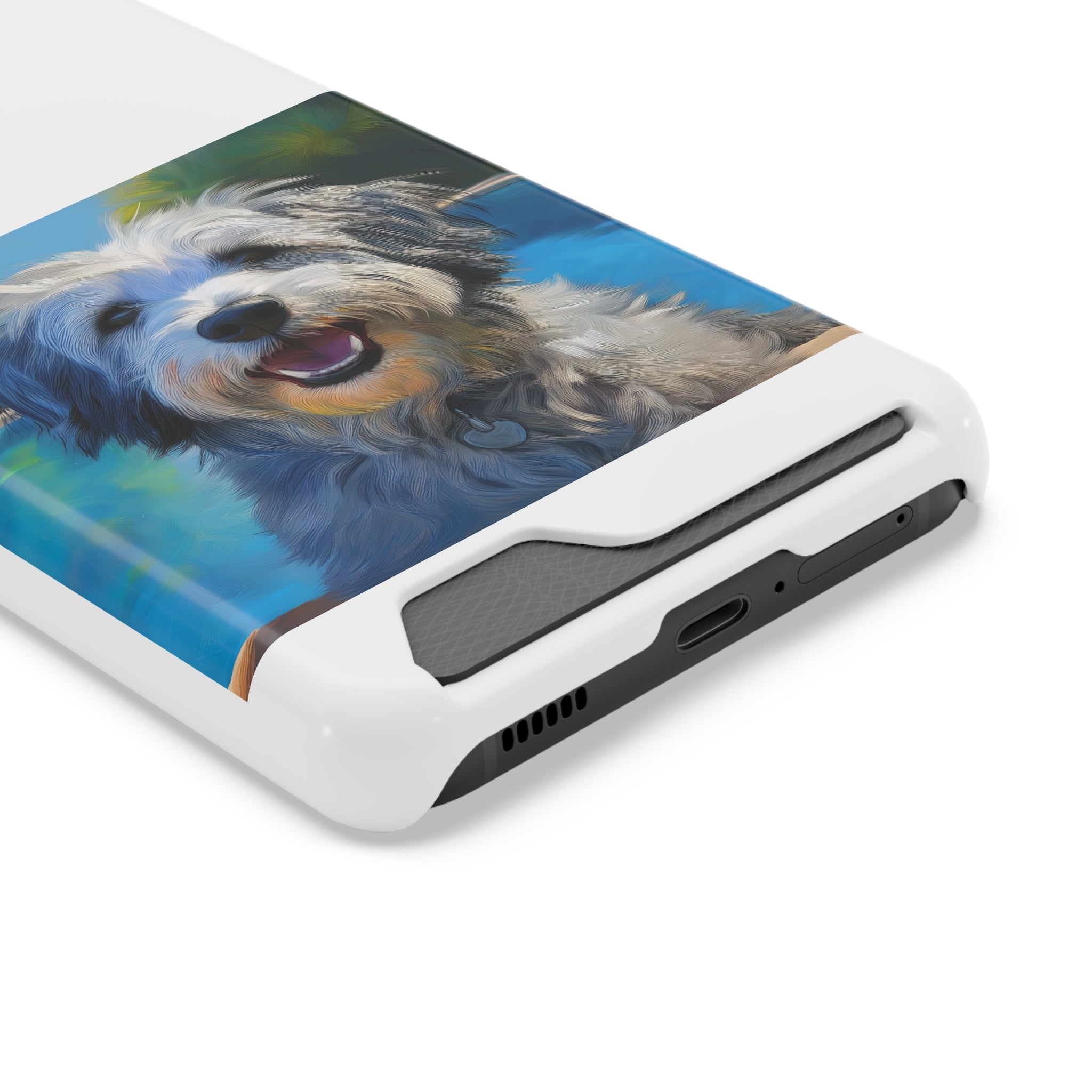 Grey Shaggy Dog Poolside Phone Case with Card Holder