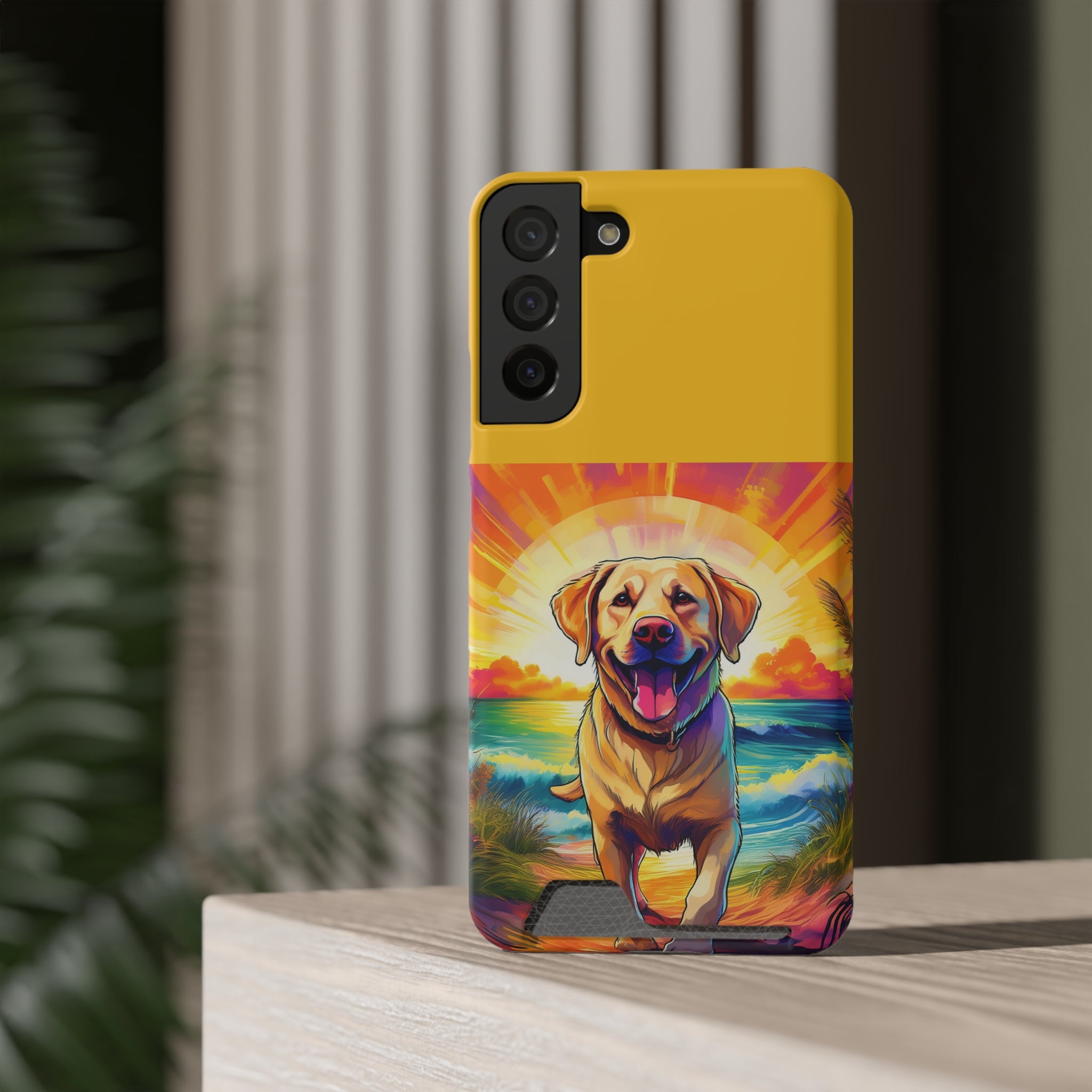 Yellow Lab Sunset Beach Phone Case with Card Holder