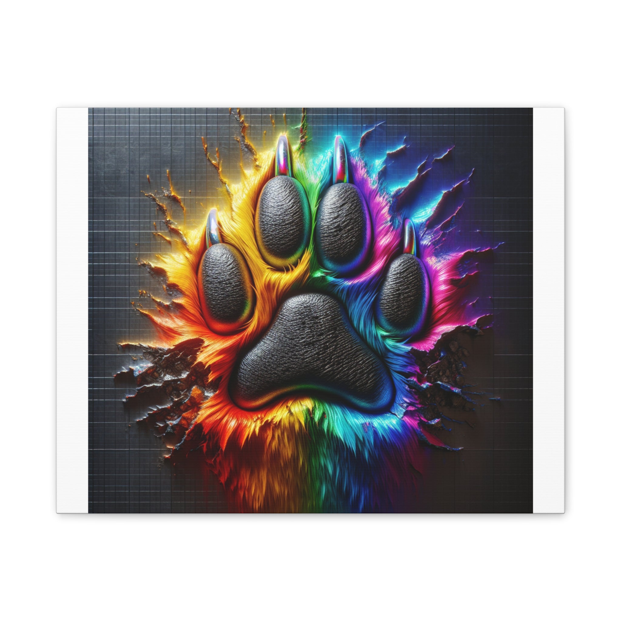 Electric Rainbow Dog Paw Canvas Stretched, 0.75"