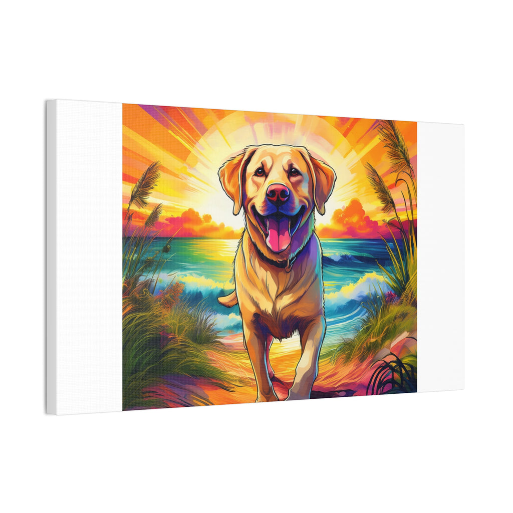 Yellow Lab Sunset Beach Canvas Stretched, 0.75"