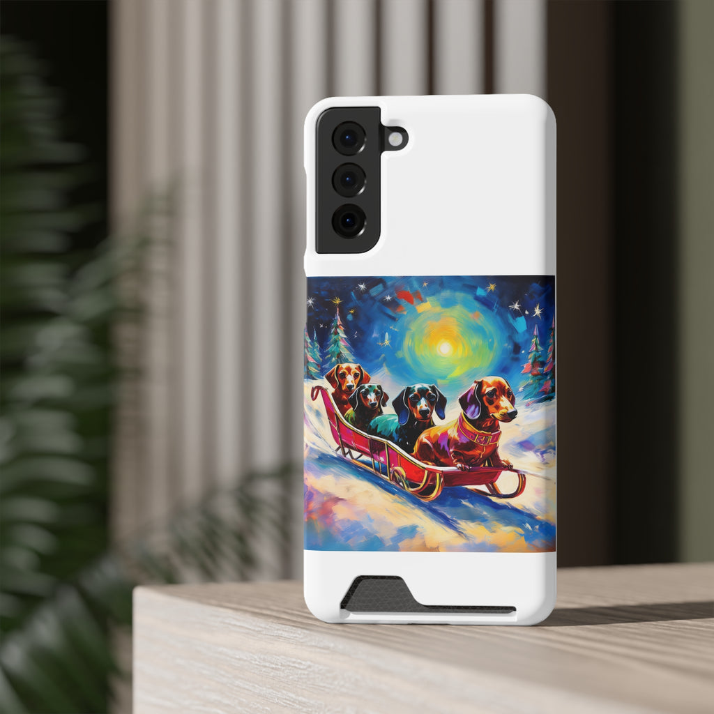 Dachshund Night Sleighride Phone Case with Card Holder