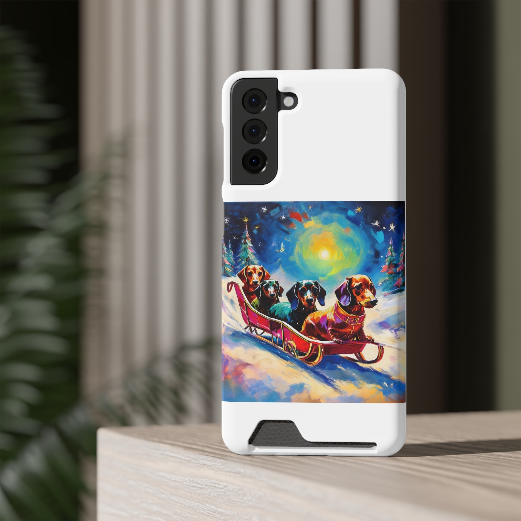 Dachshund Night Sleighride Phone Case with Card Holder