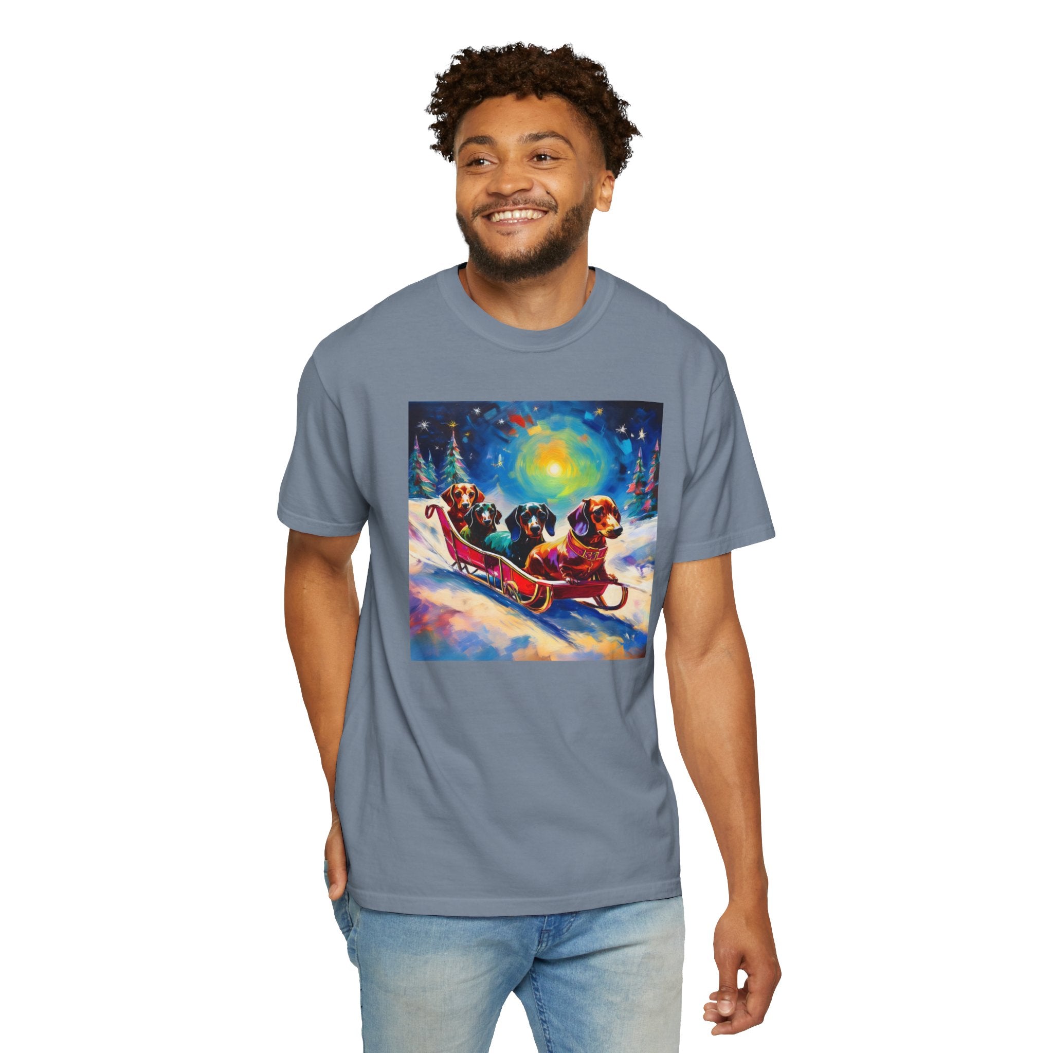 Dachshund Night Sleighride Unisex Garment-Dyed T-shirt