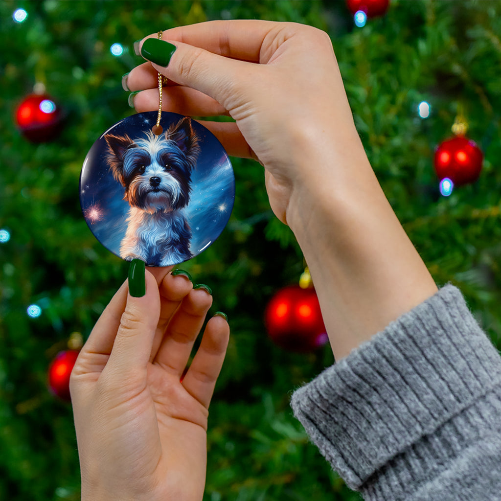 Biewer Terrier Stary Night Ceramic Ornament