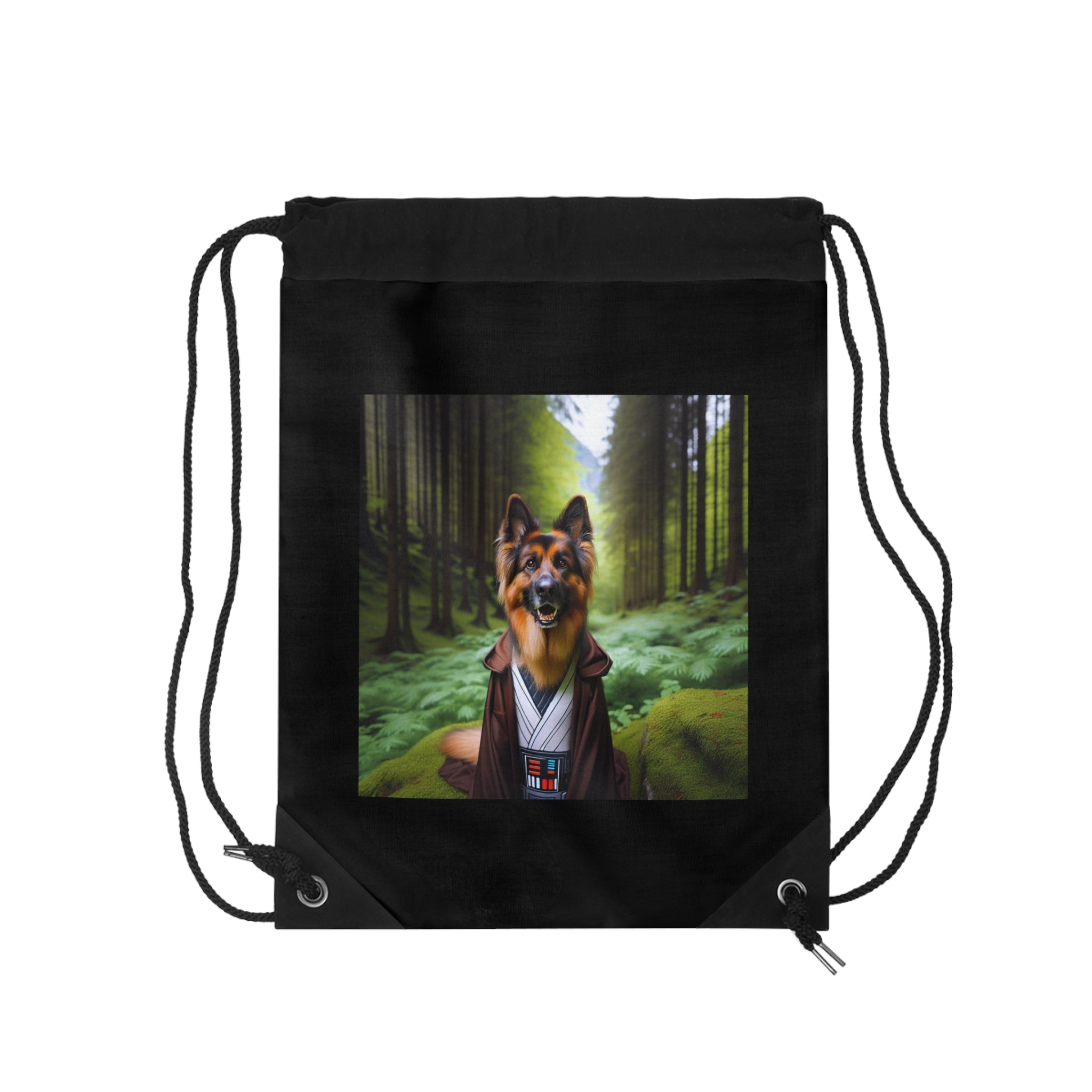 German Shepherd Forest Night Drawstring Bag