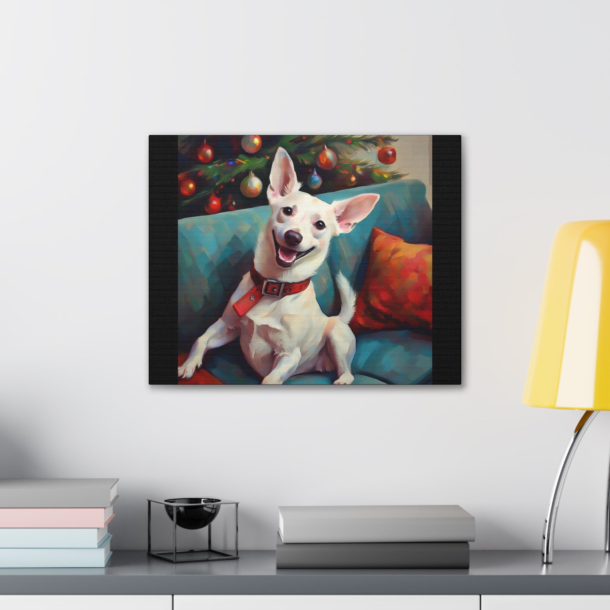 White Corgi Holiday II Canvas Painting