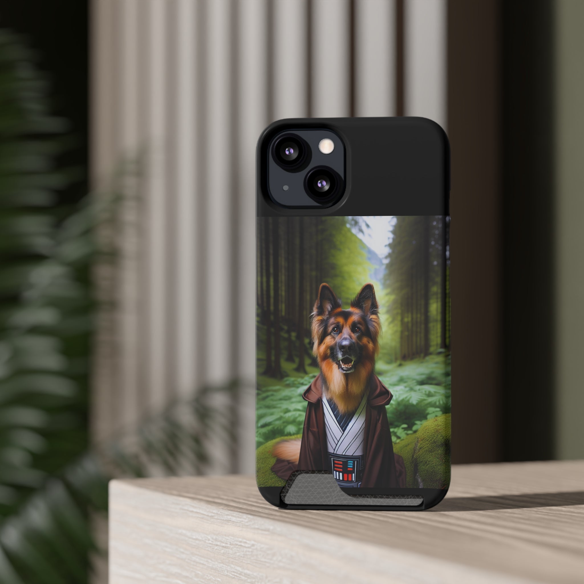German Shepherd Forest Night Phone Case with Card Holder