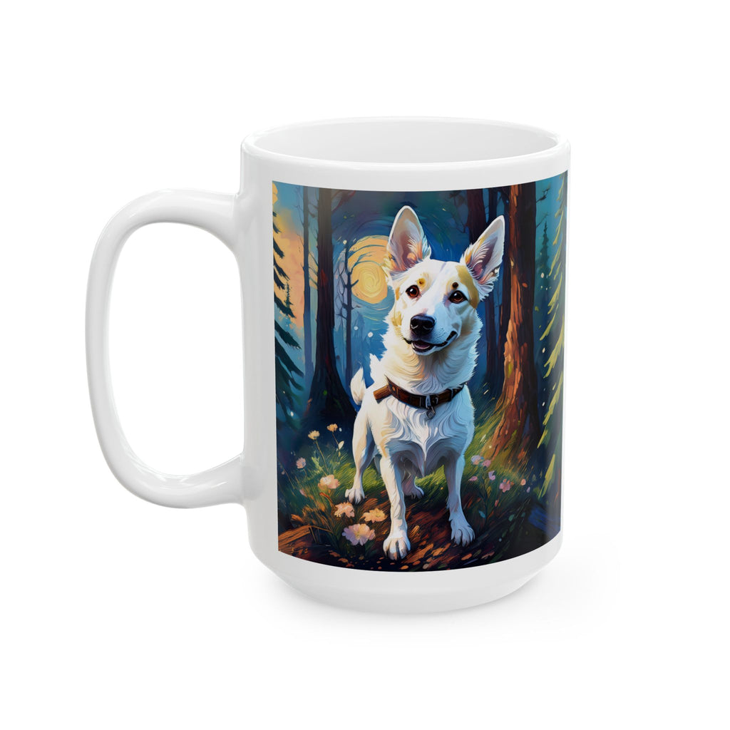 White/Tan Dog Forest Walk Ceramic Mug, (11oz, 15oz)