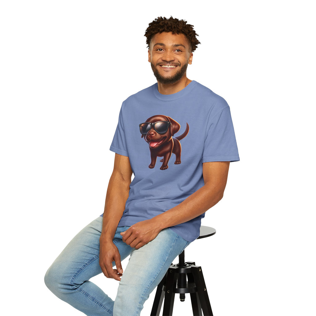 Chocolate Lab w/ sunglasses Unisex Garment-Dyed T-shirt