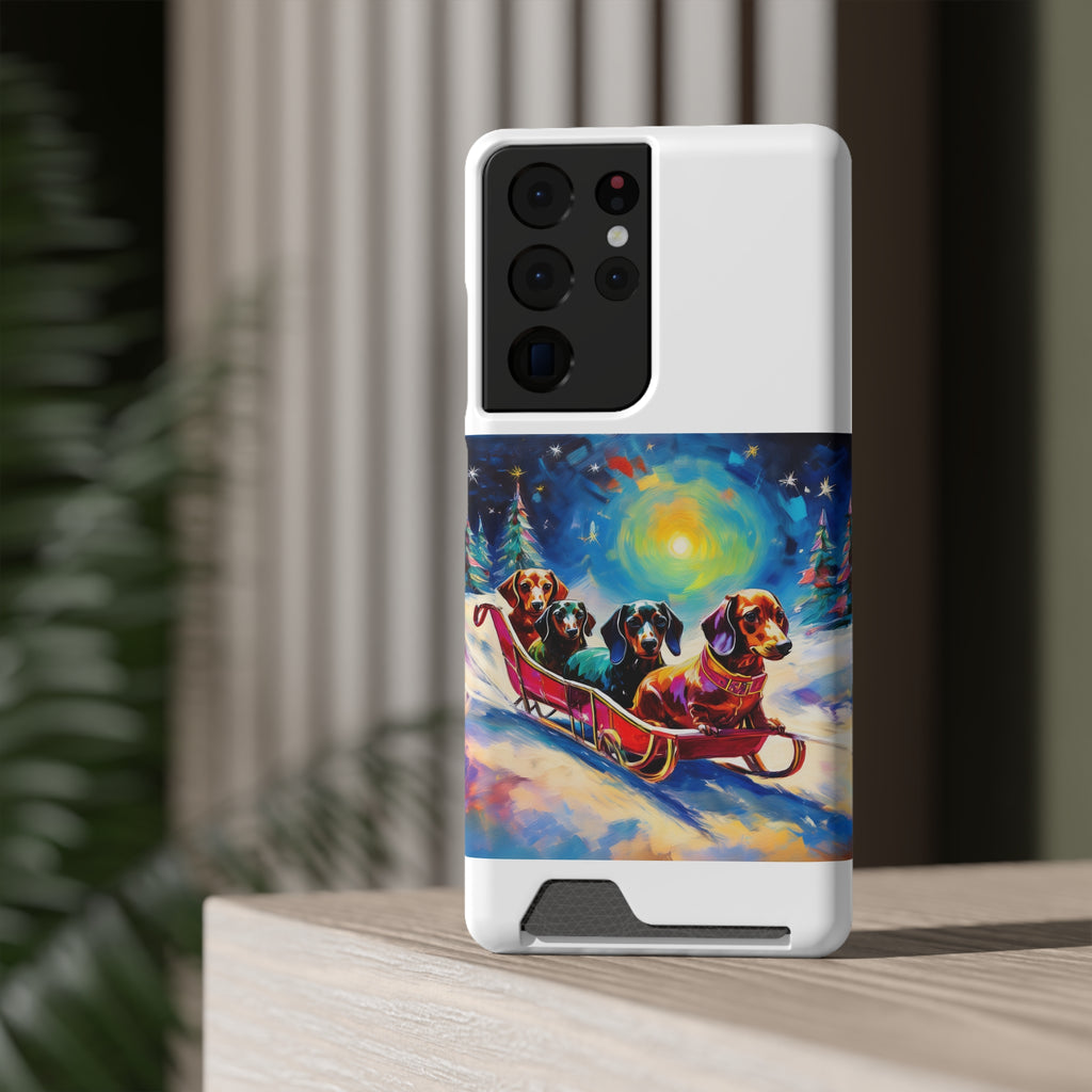 Dachshund Night Sleighride Phone Case with Card Holder
