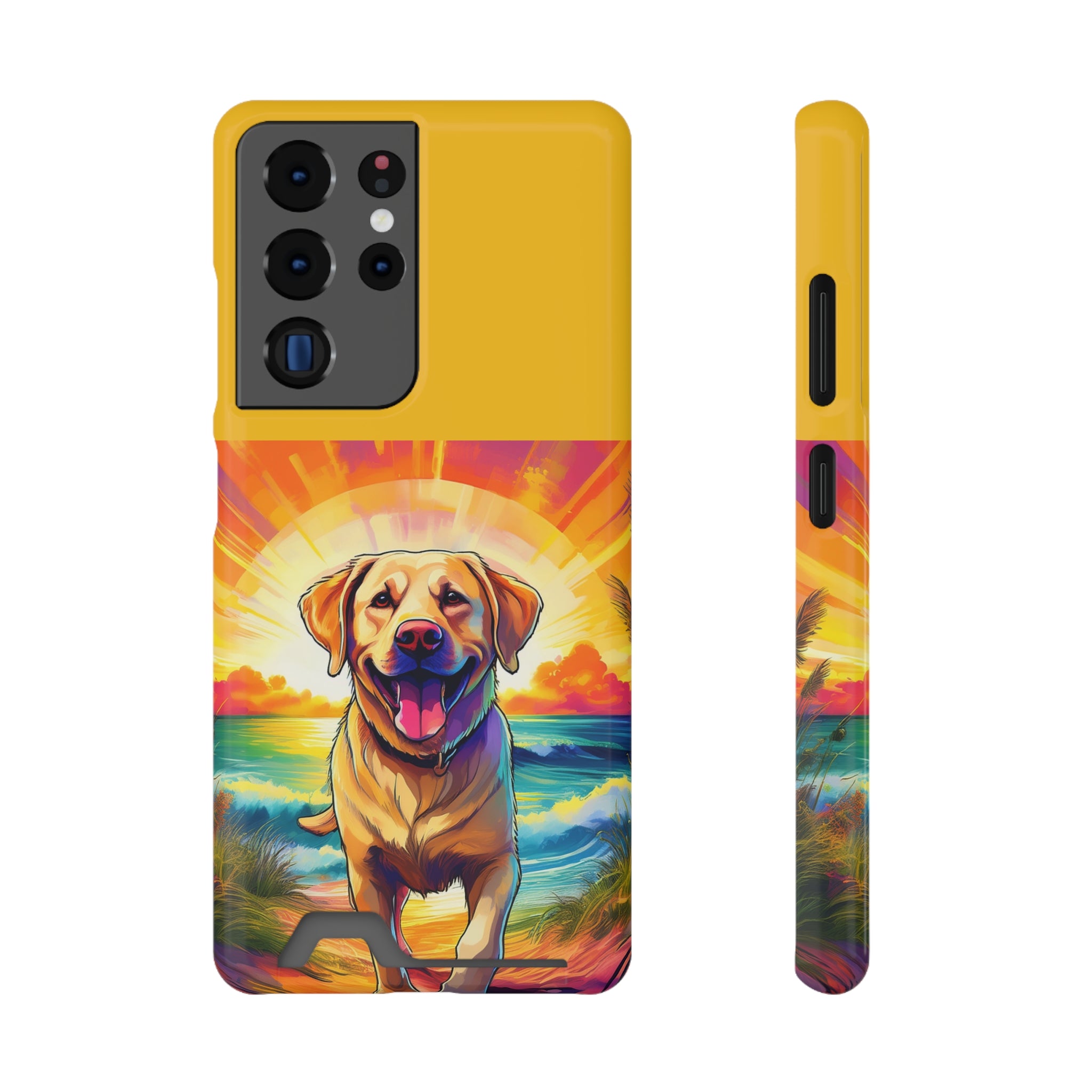 Yellow Lab Sunset Beach Phone Case with Card Holder