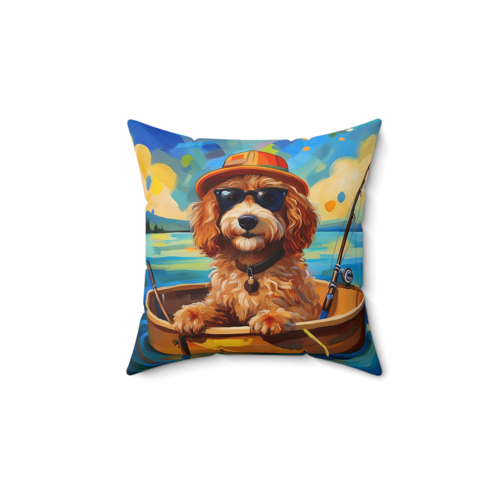 Doodle Fishing Polyester Square Pillow