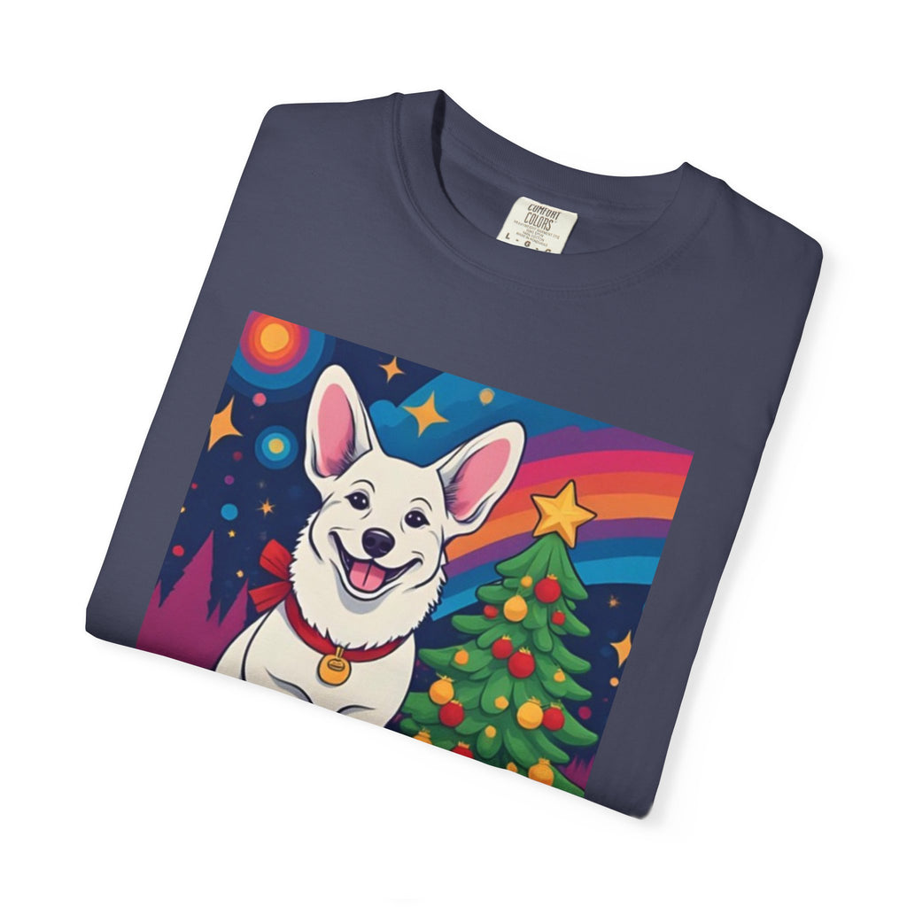White Corgi Holiday Unisex Garment-Dyed T-shirt