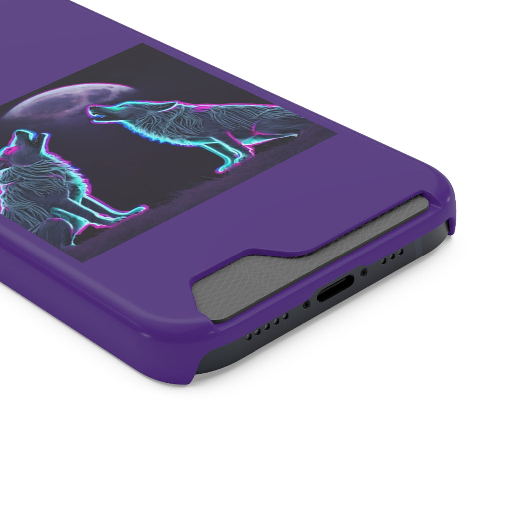 Neon Wolves Howling Phone Case with Card Holder