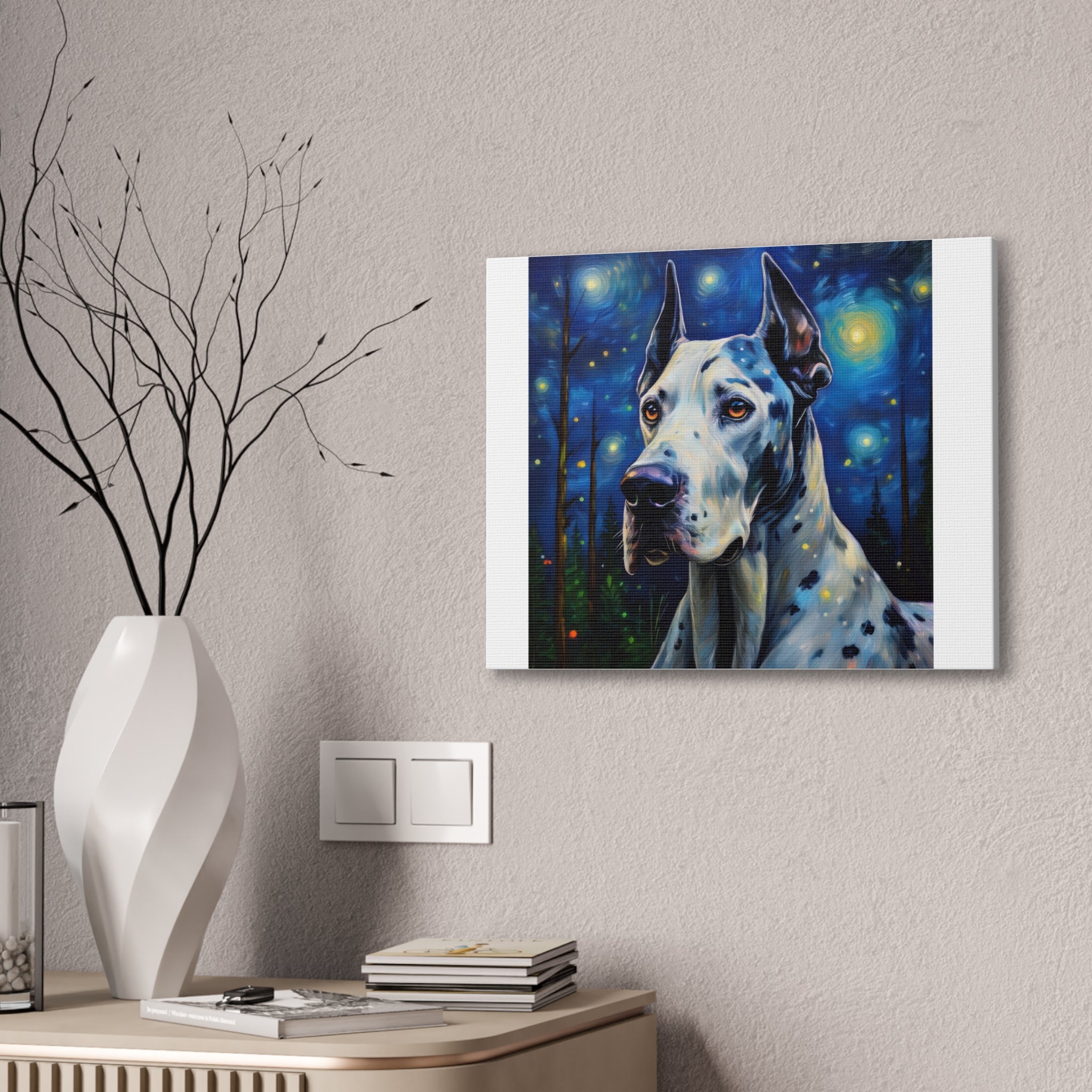 Great Dane Stary Night Canvas Stretched, 0.75"