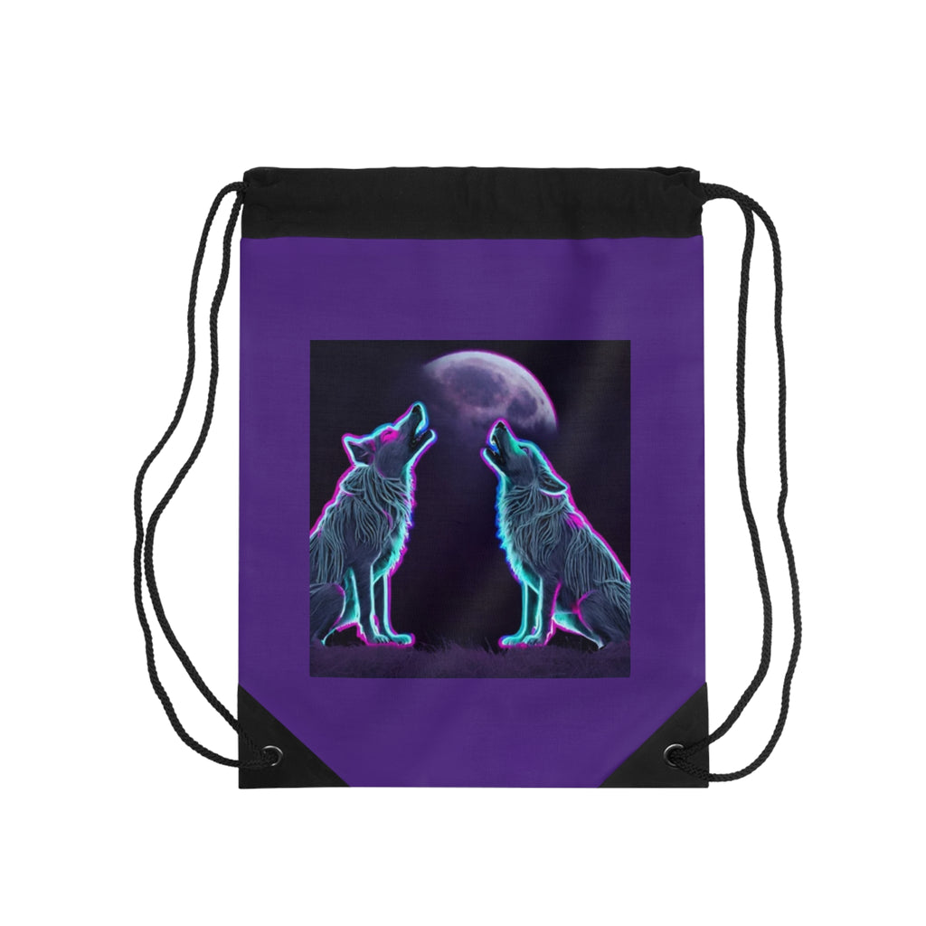 Neon Wolves Howling Drawstring Bag