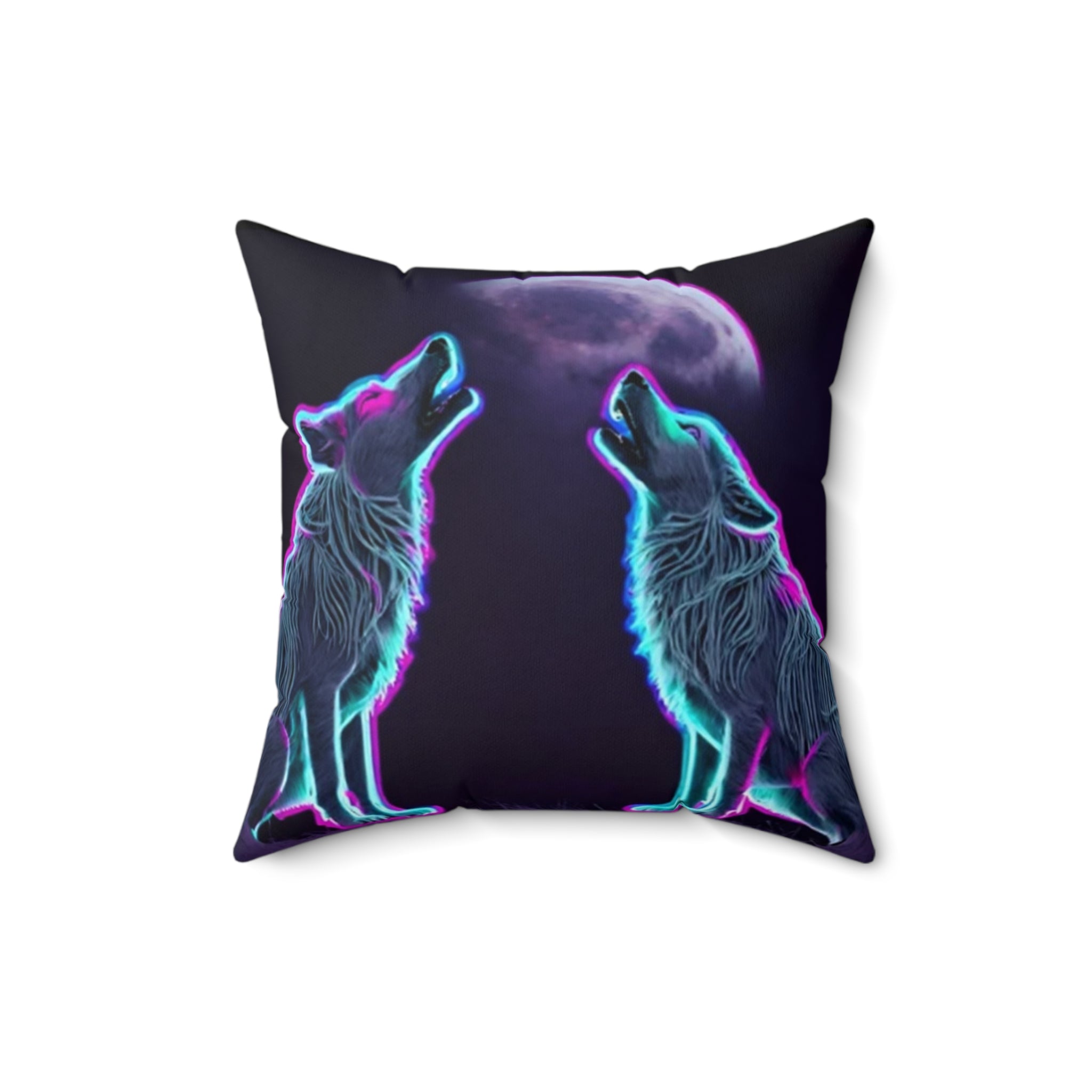 Neon Wolf Howling Square Pillow