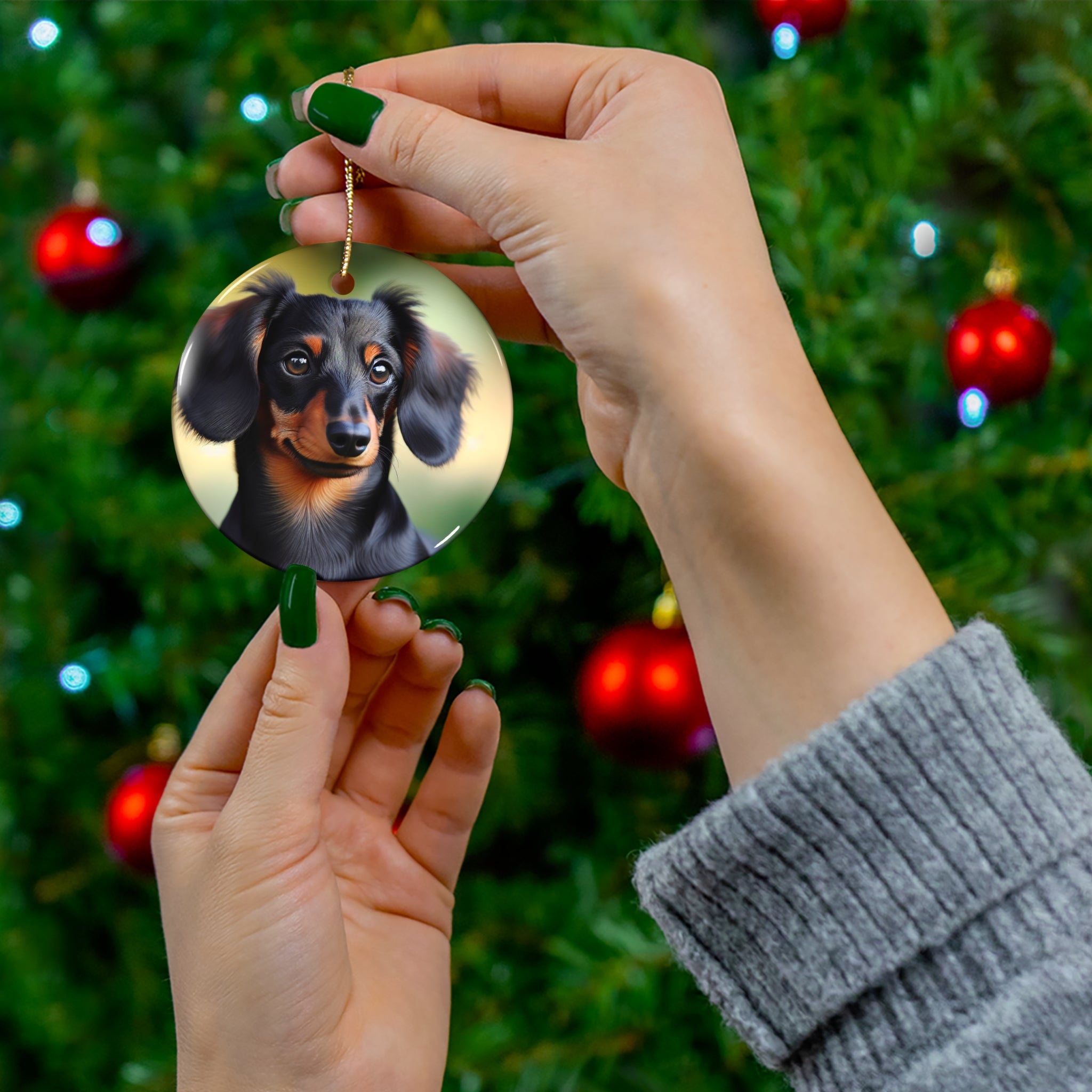 Black/Brown Dachshund Ceramic Ornament