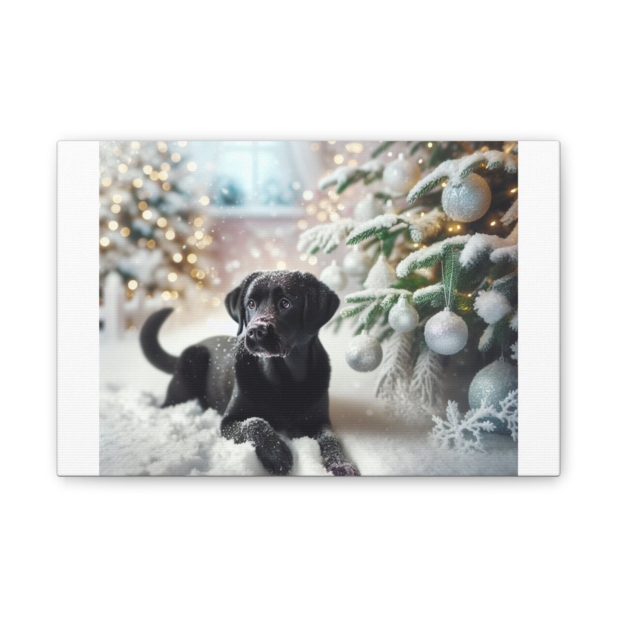 Black Lab Puppy Holiday Canvas Stretched, 0.75"