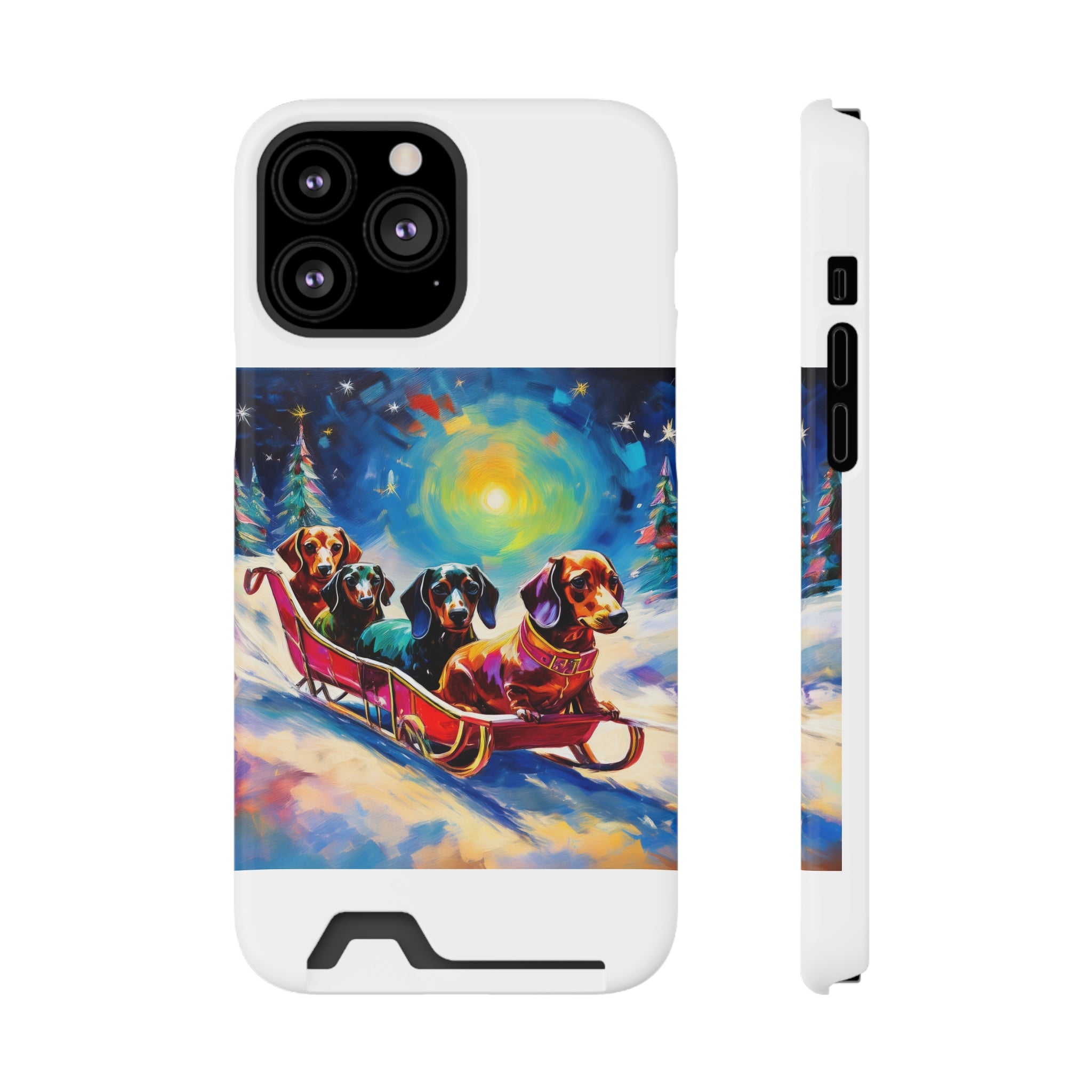 Dachshund Night Sleighride Phone Case with Card Holder