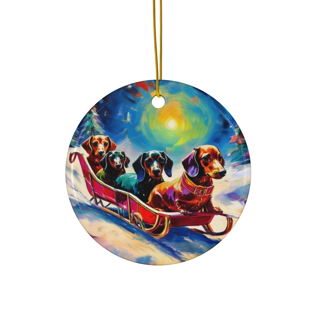Dachshund Night Sleighride Ceramic Ornament