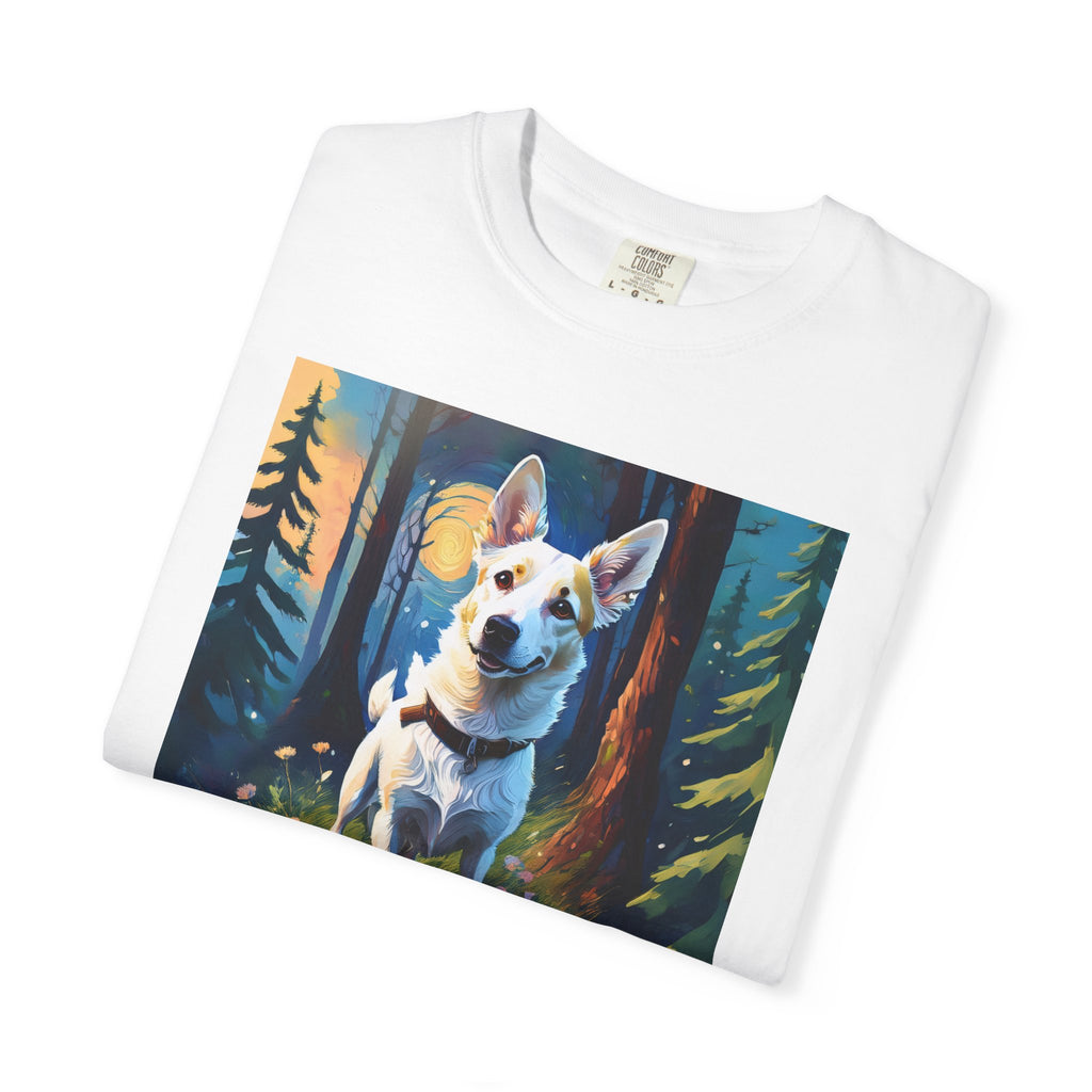 White/Tan Dog Forest Walk Unisex Garment-Dyed T-shirt