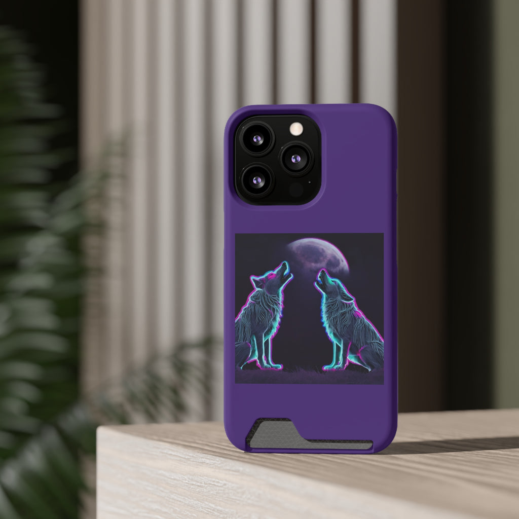Neon Wolves Howling Phone Case with Card Holder