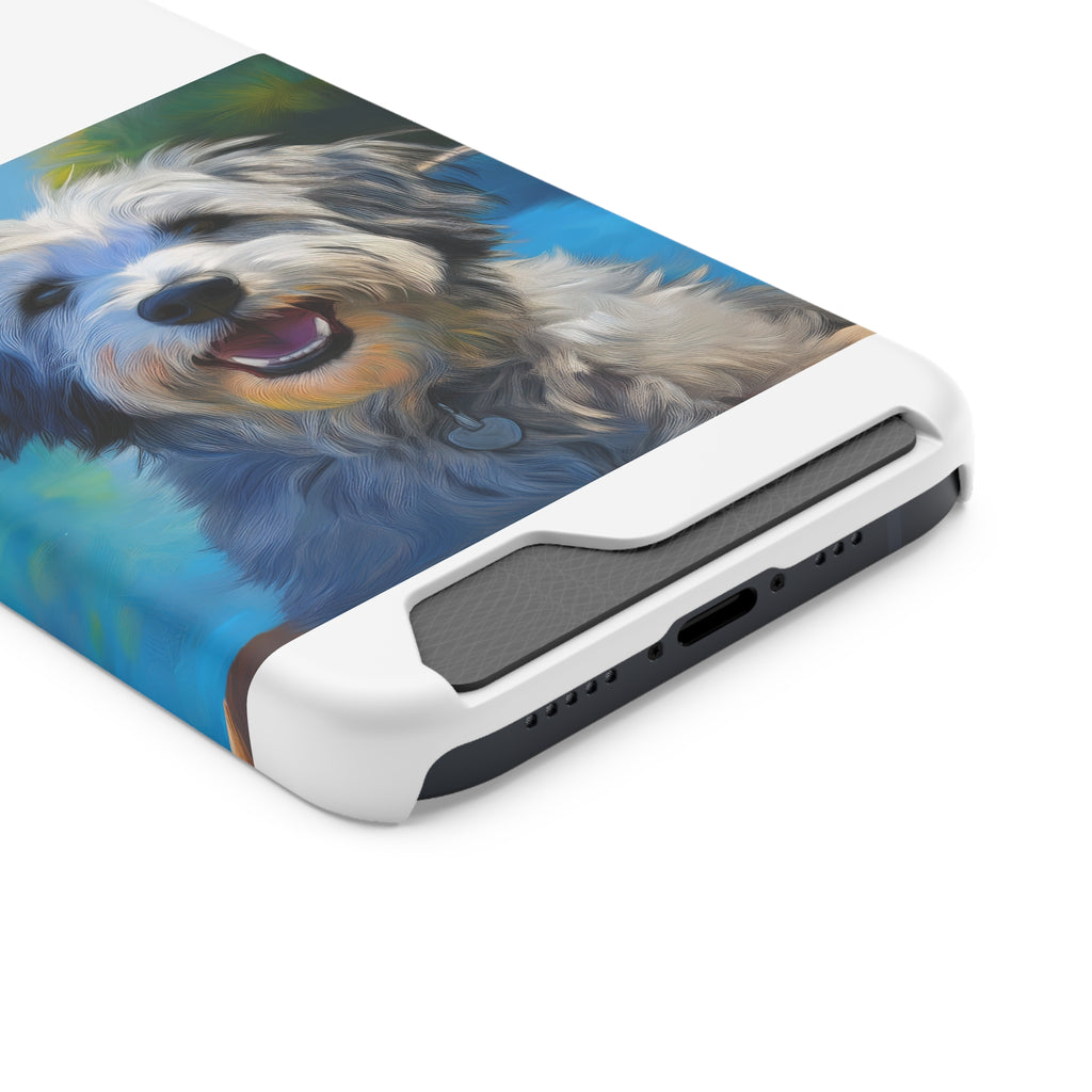 Grey Shaggy Dog Poolside Phone Case with Card Holder