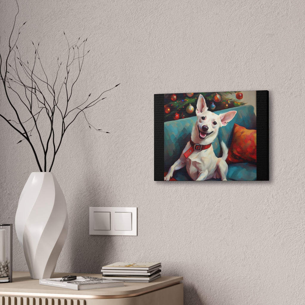 White Corgi Holiday II Canvas Painting